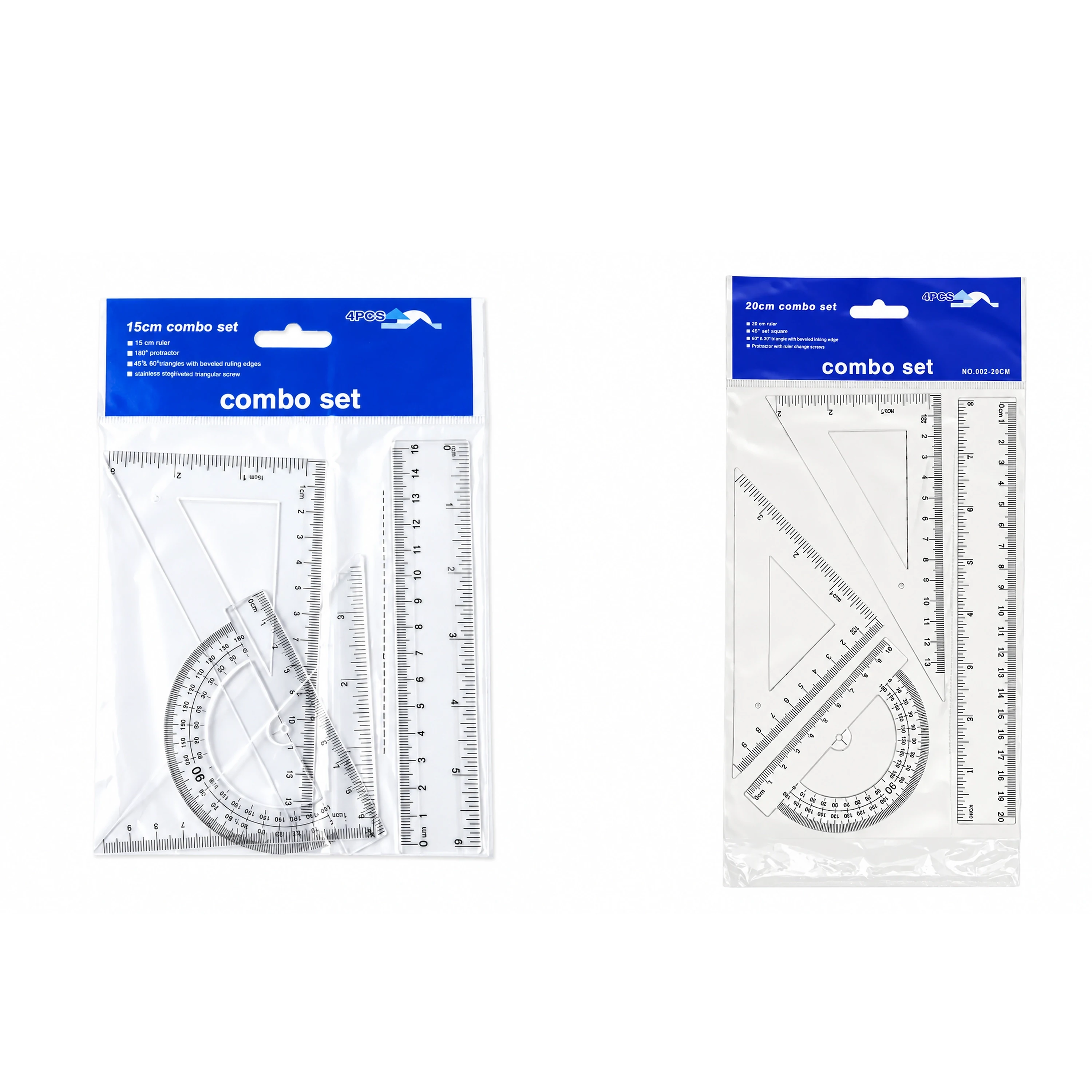 Juego de Reglas 4 Piezas 15 cm de Plástico para Dibujo y Medición
