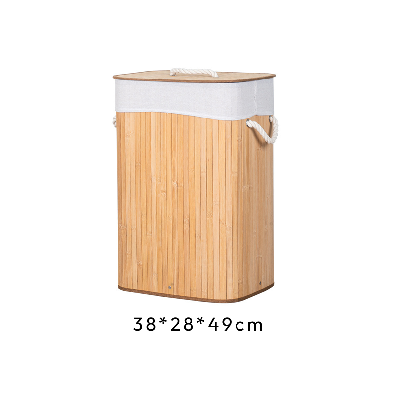 Cesta de Almacenamiento Multitamaño Bambú con Tapa Plegable Color Madera