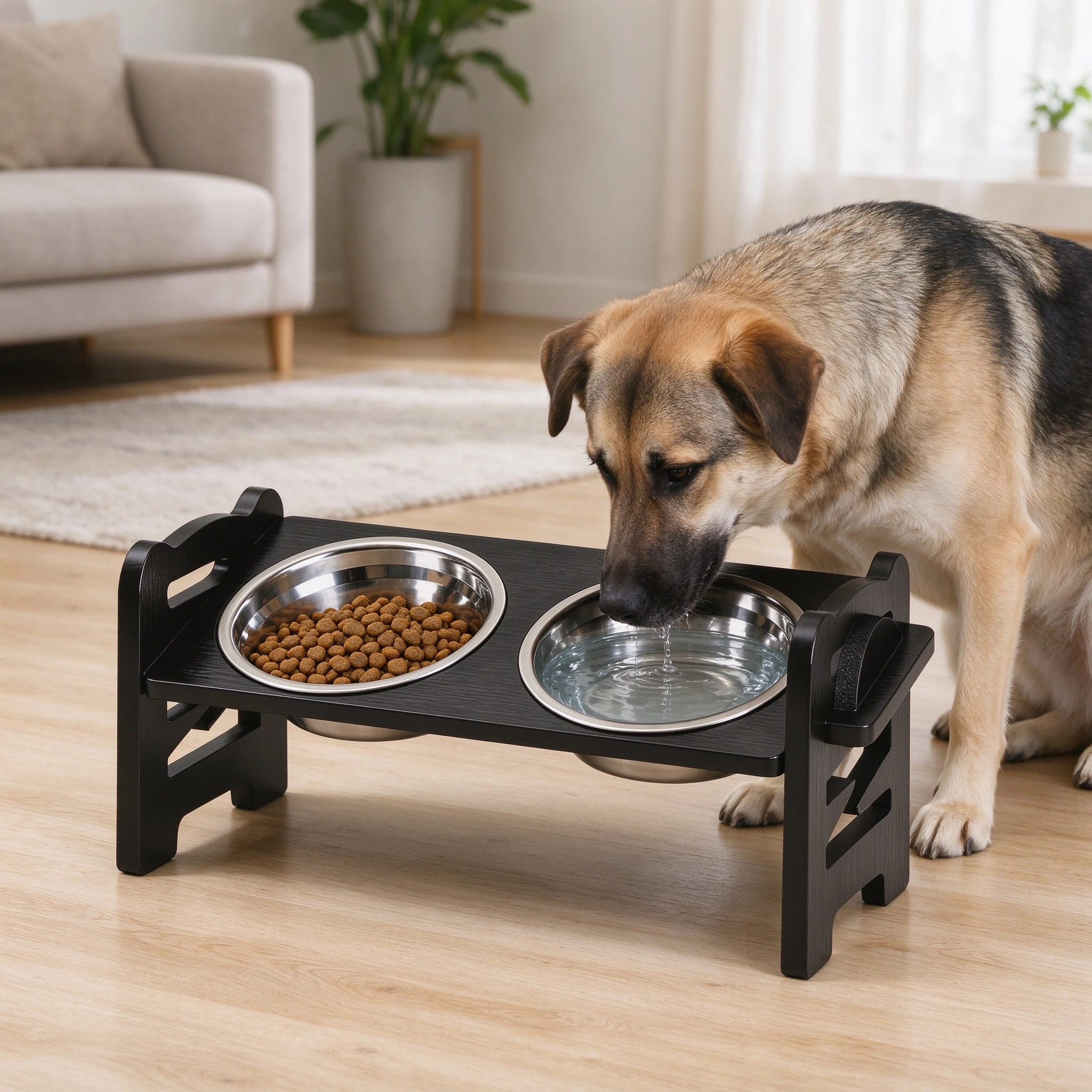 Soporte para Platos para Mascotas 42.5 × 16.5 × 19.5 CM de Madera para Mascotas