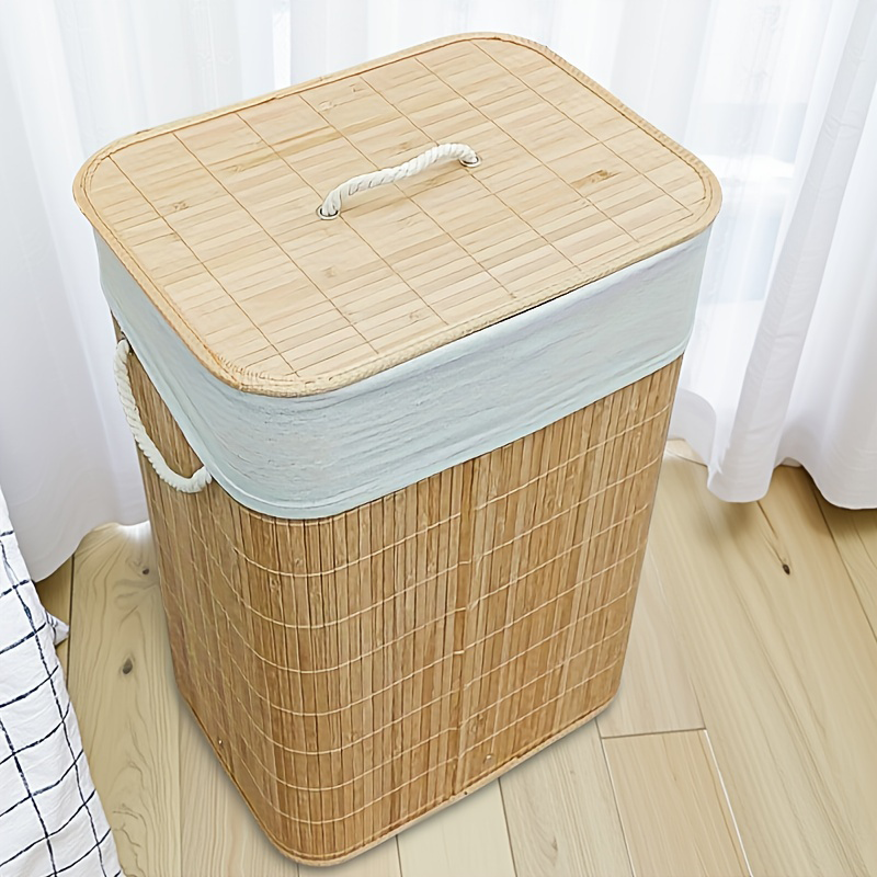 Cesta de Almacenamiento Multitamaño Bambú con Tapa Plegable Color Madera