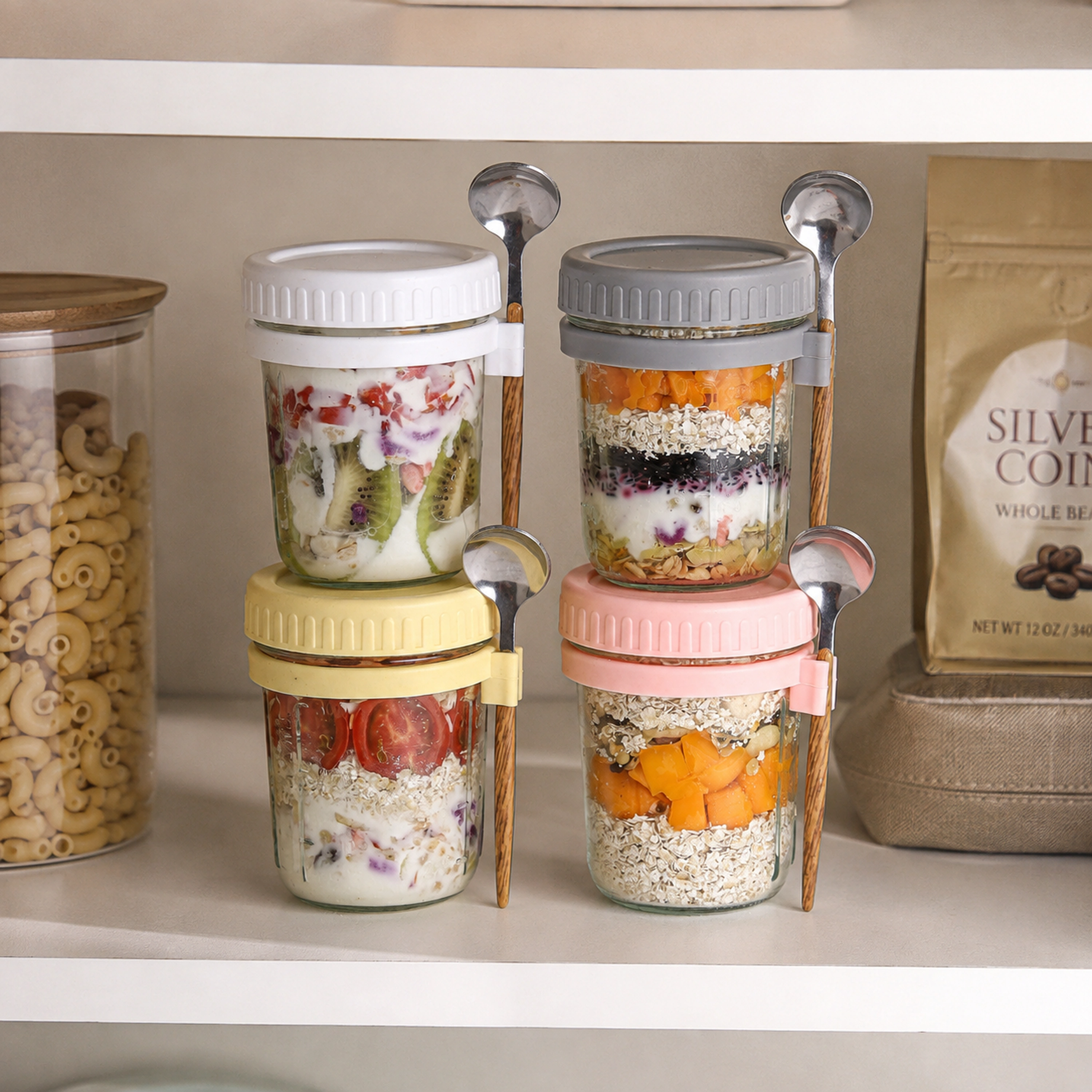 Vaso para Avena 350 ml de Vidrio y PP para Té y Café