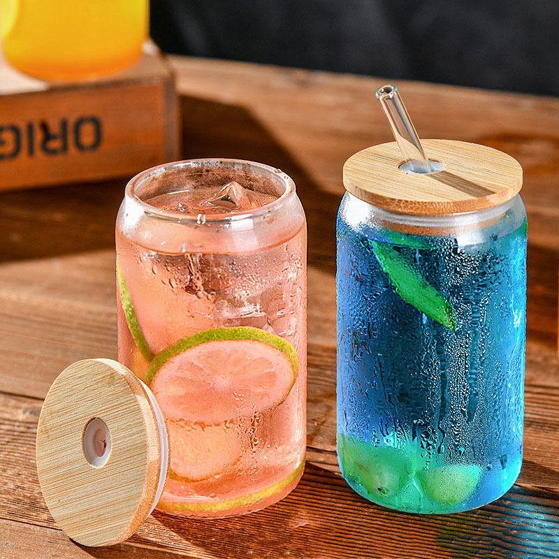 350ml Vaso para Coca Cola Vidrio + Tapa de Bambú y Madera para el Hogar