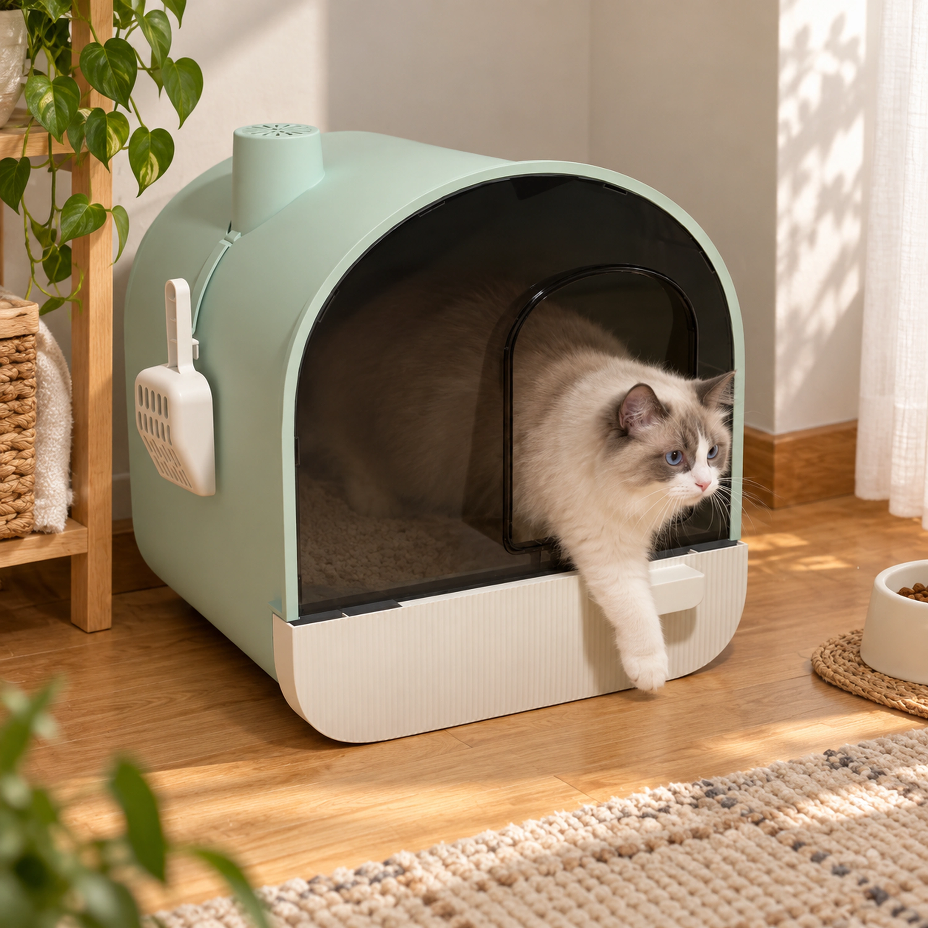 Caja de Arena para Gatos 45 × 40 × 40 CM de Plástico para Gatos