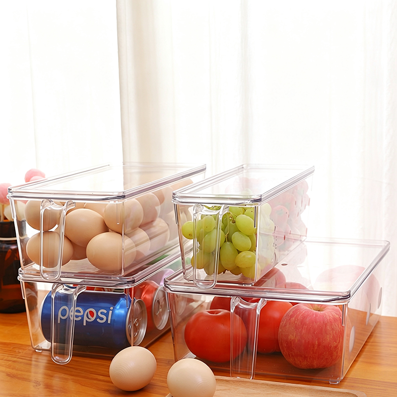 Caja de Almacenamiento Multitamaño PET con Asa con Tapa Transparente