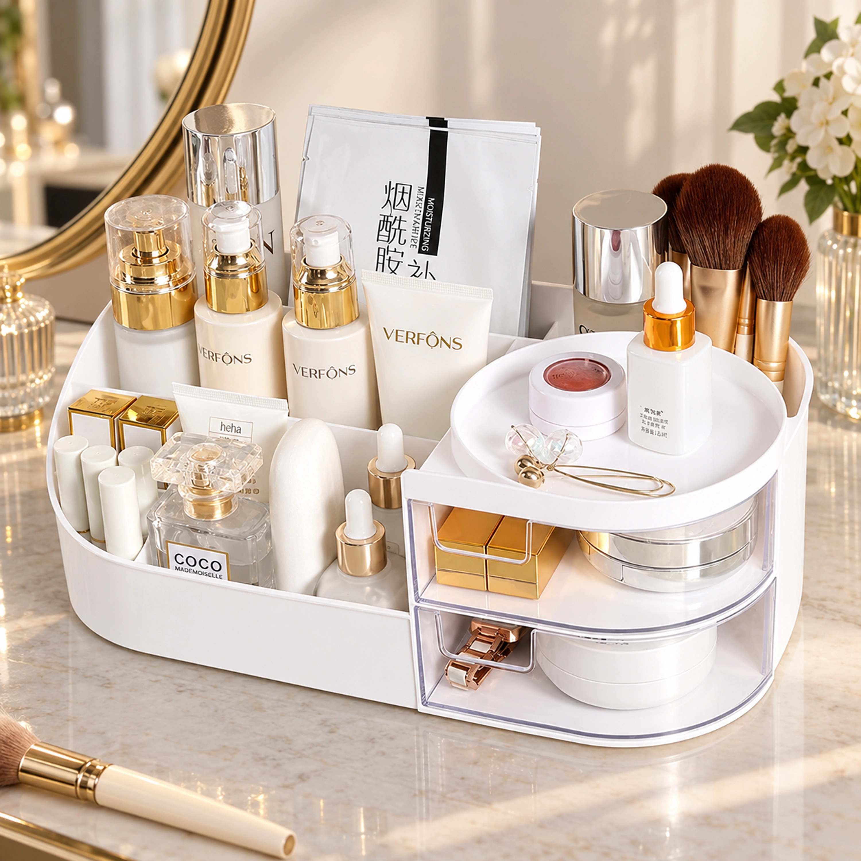 Organizador de Cosméticos 26.5 × 14.5 × 10 CM de Plástico para Tocador