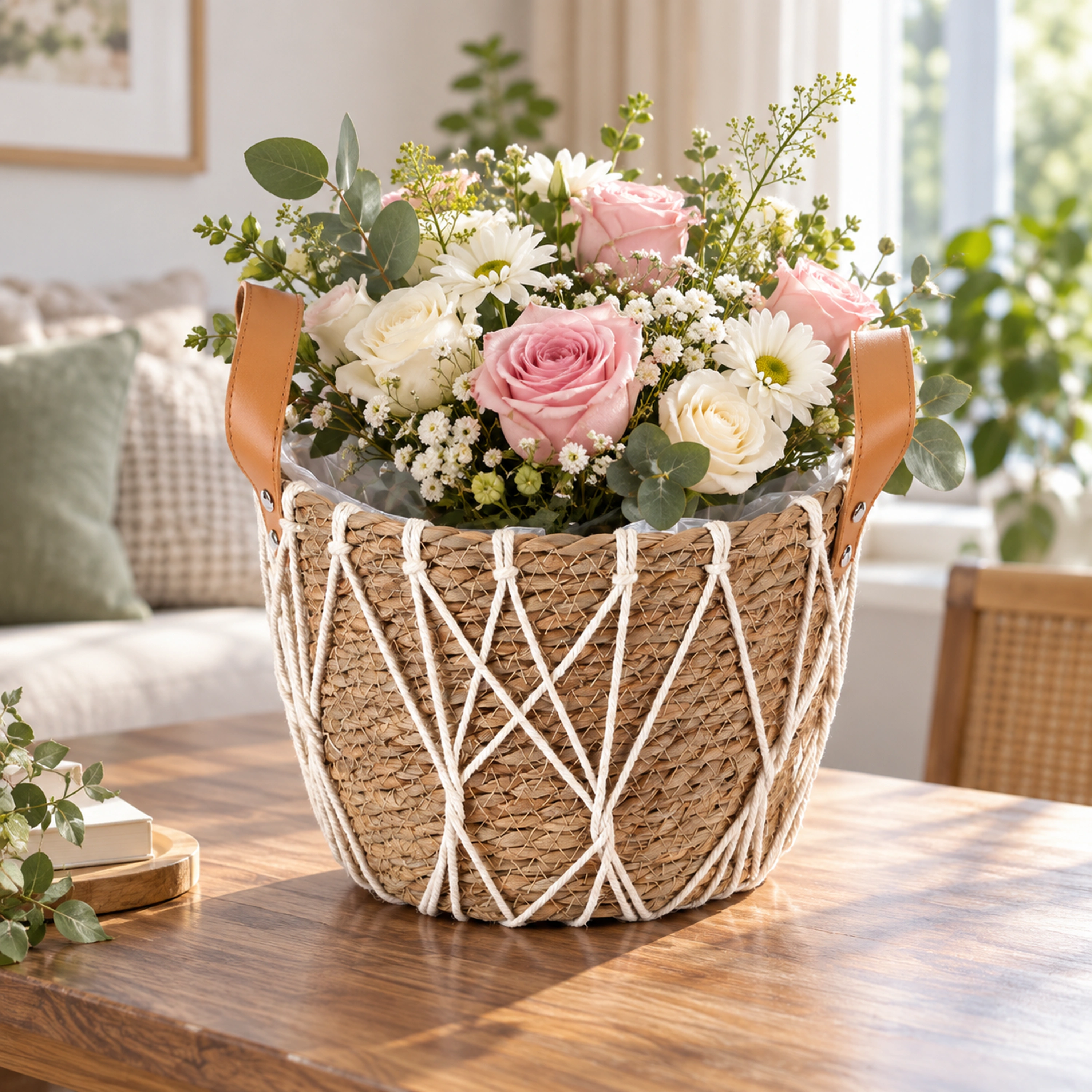 Cesta de Flores de Paja 25 × 18 CM de Paja para Decoración de Flores