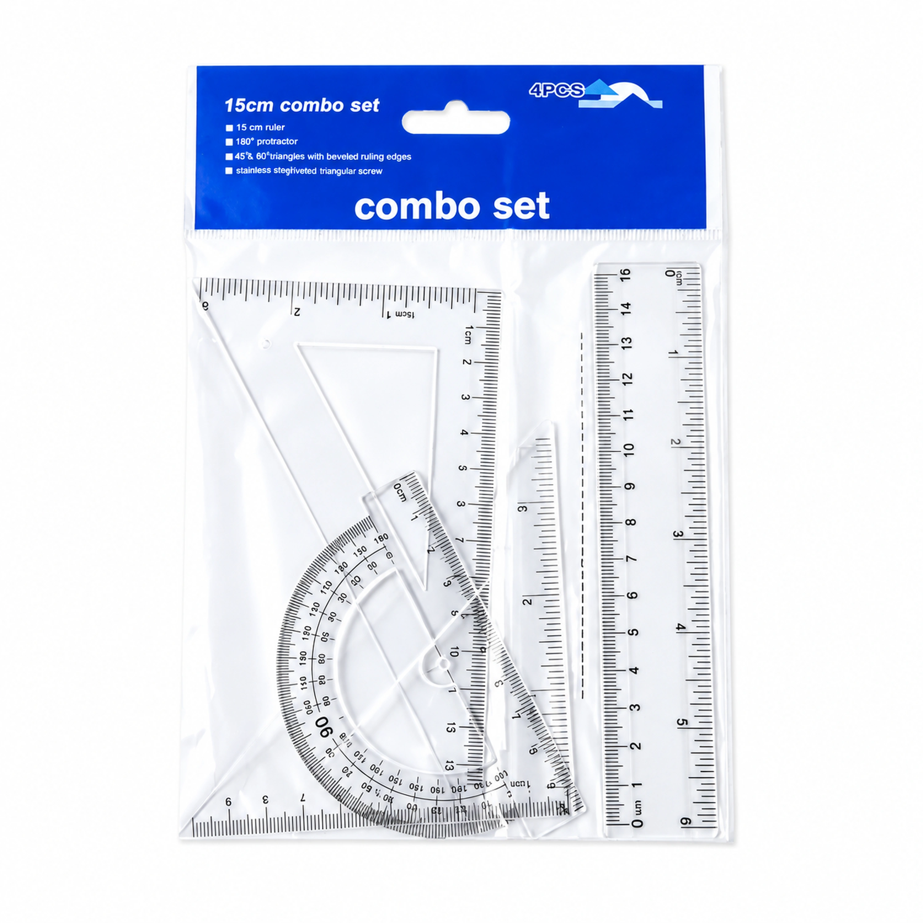 Juego de Reglas 4 Piezas 15 cm de Plástico para Dibujo y Medición