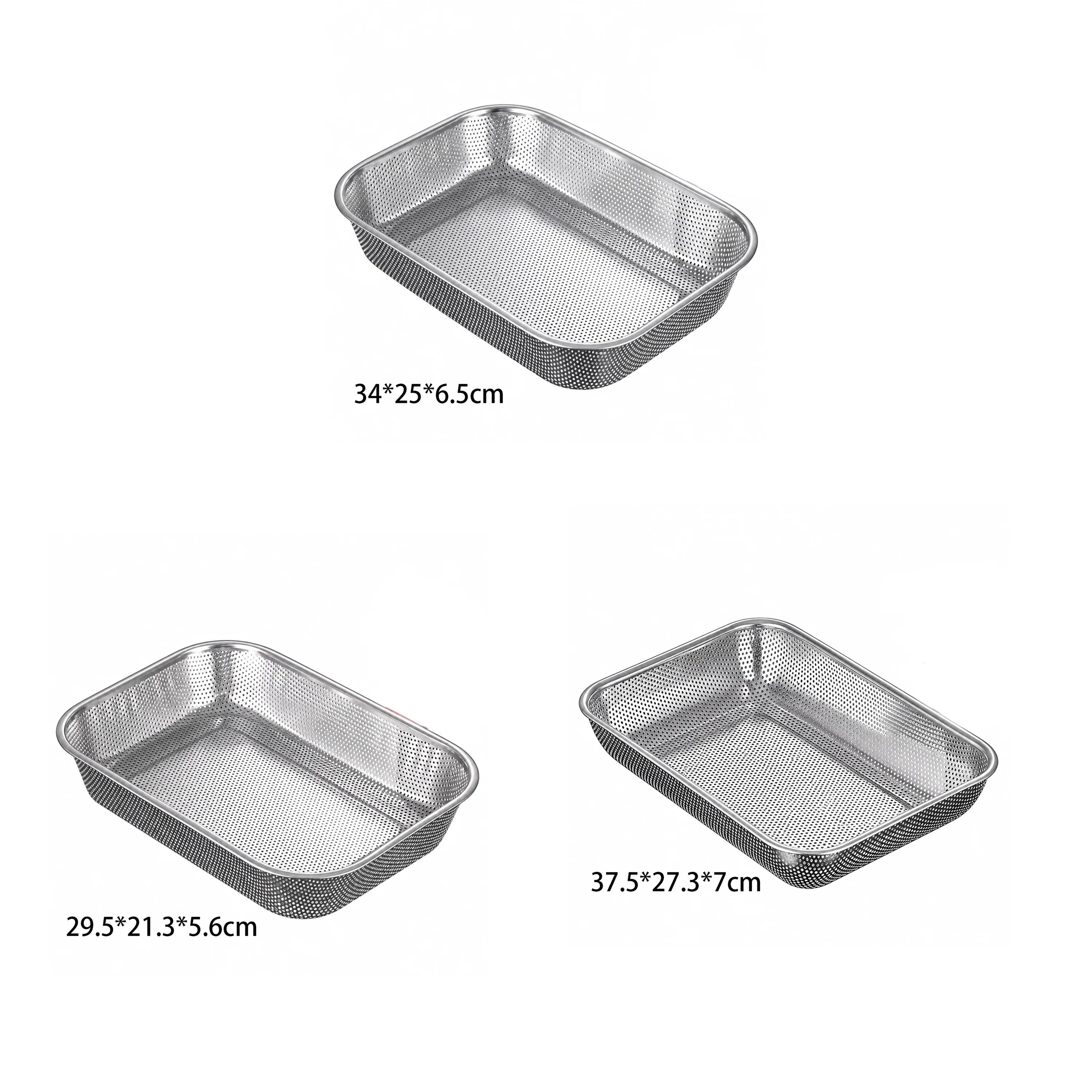 Juego de 3 Cestas Escurridoras de Acero Inoxidable para Cocina