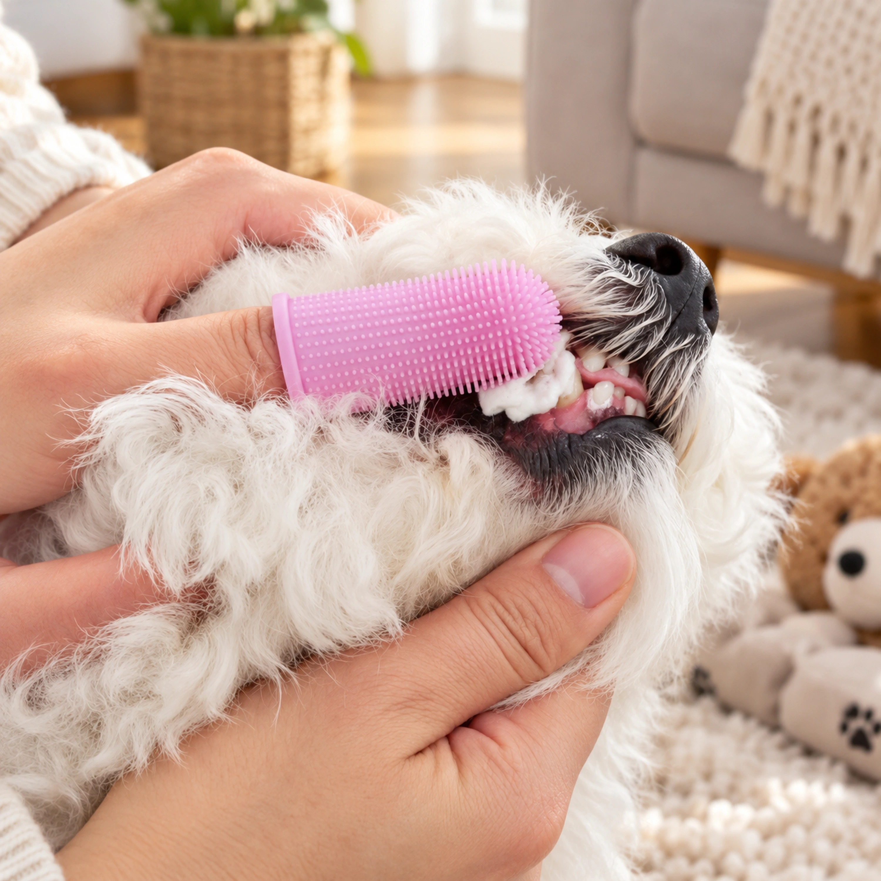 Cepillo de Dientes para Mascotas 4.9 × 2.4 × 2.4 CM de TPR para Higiene Bucal de Mascotas
