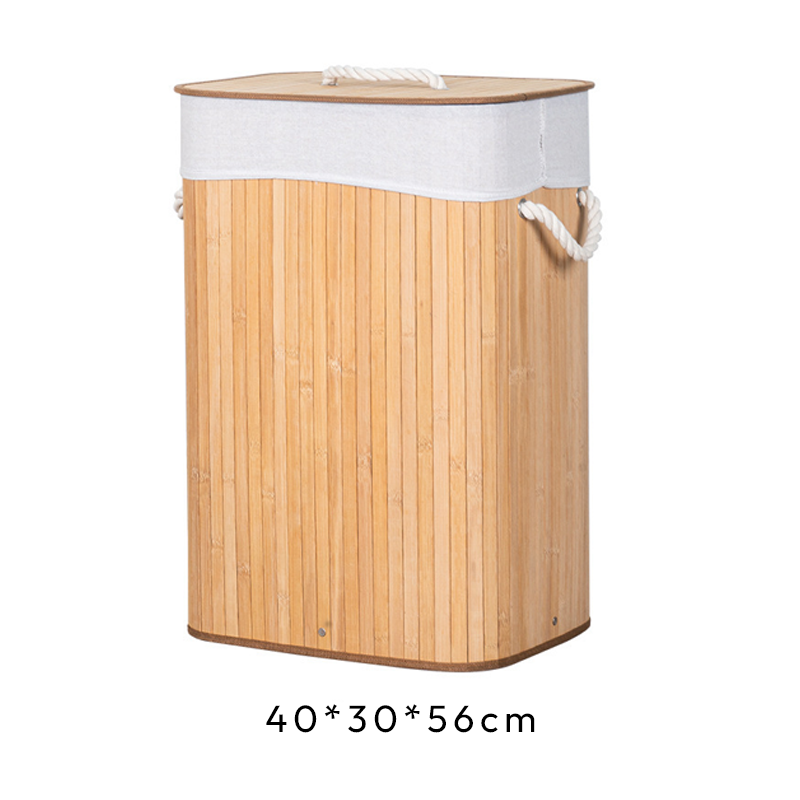 Cesta de Almacenamiento Multitamaño Bambú con Tapa Plegable Color Madera