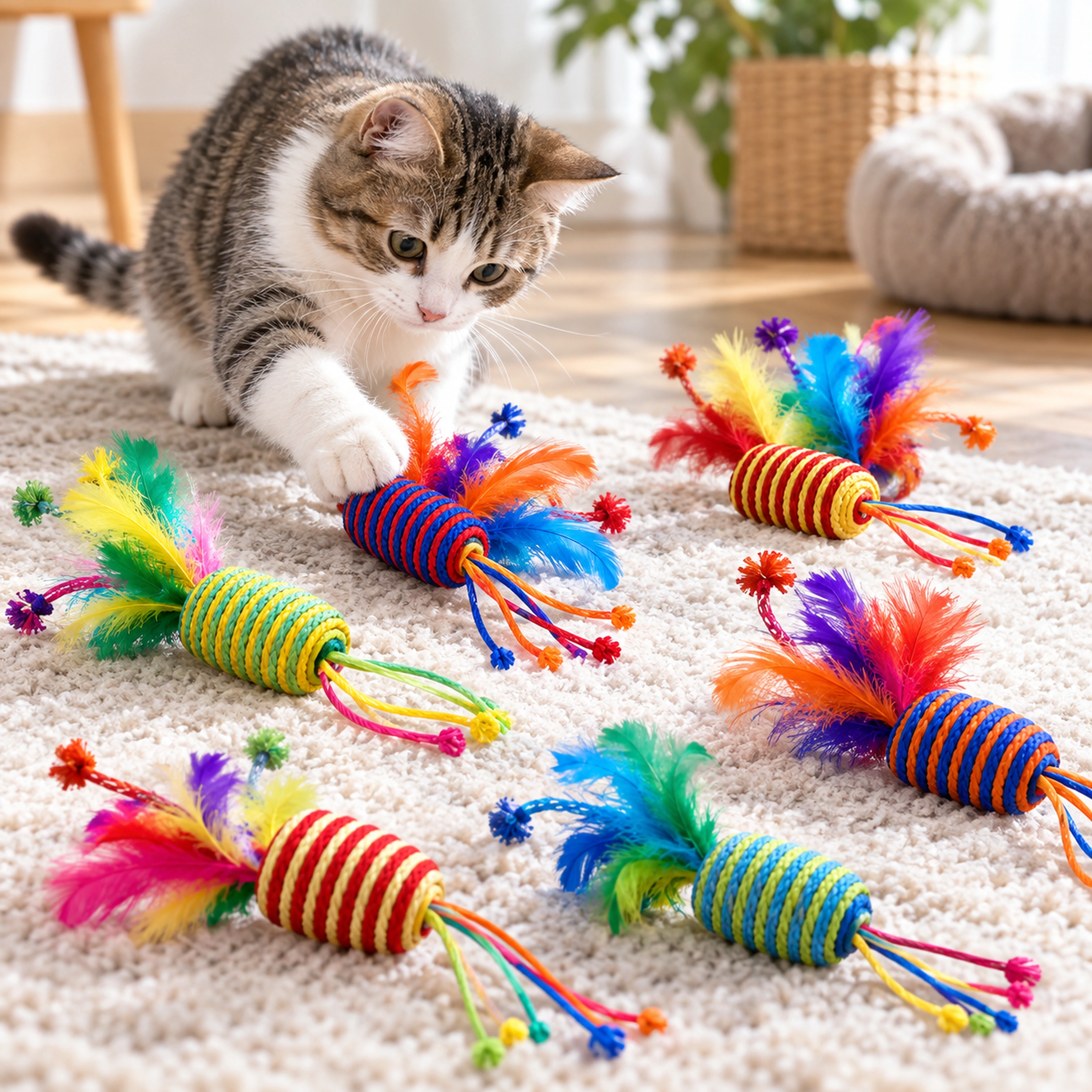 Pelota para Mascotas Sisal+Plumas Dorado