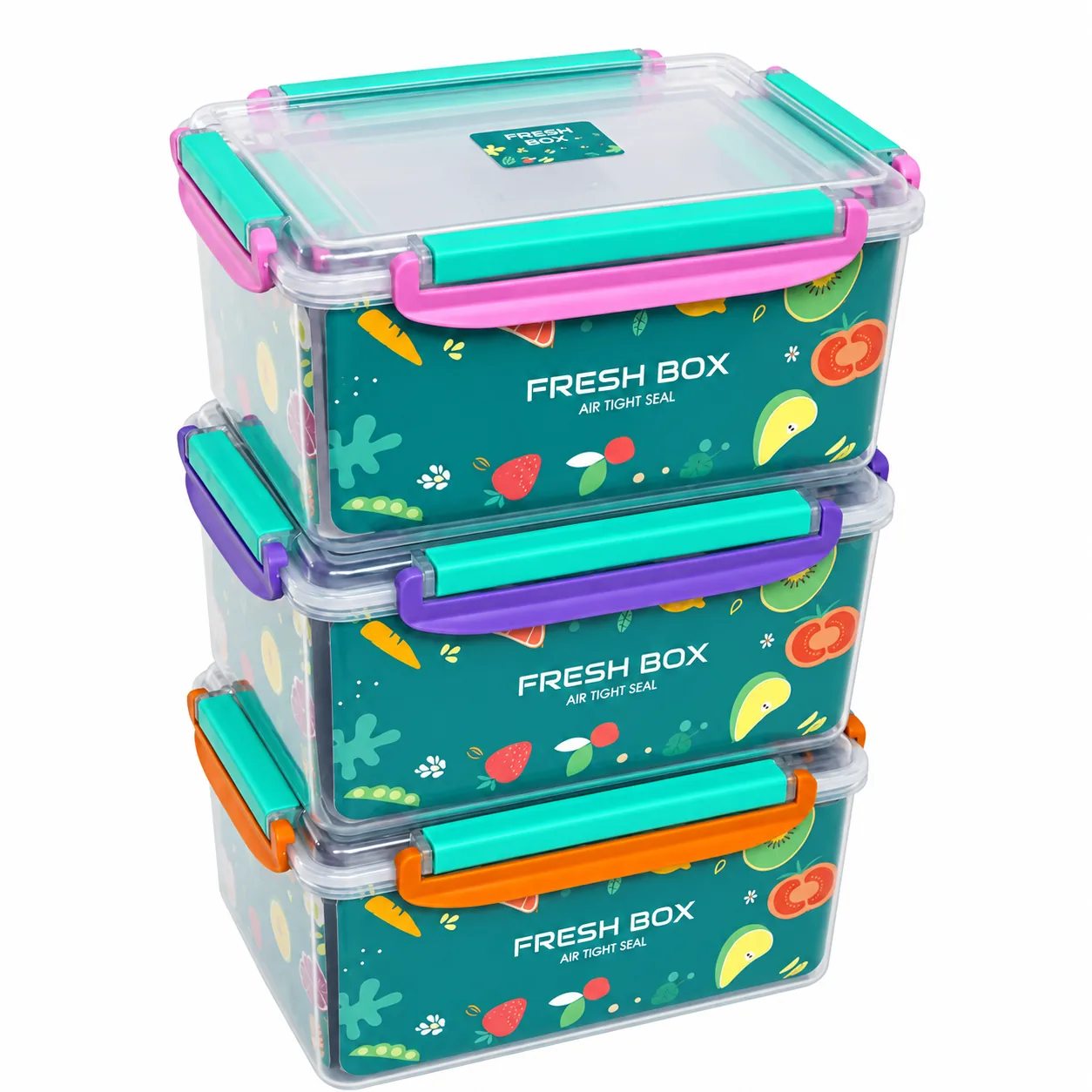Juego de 3 Recipientes Herméticos de Plástico 500/1000/1500 ml, para Refrigerador y Microondas