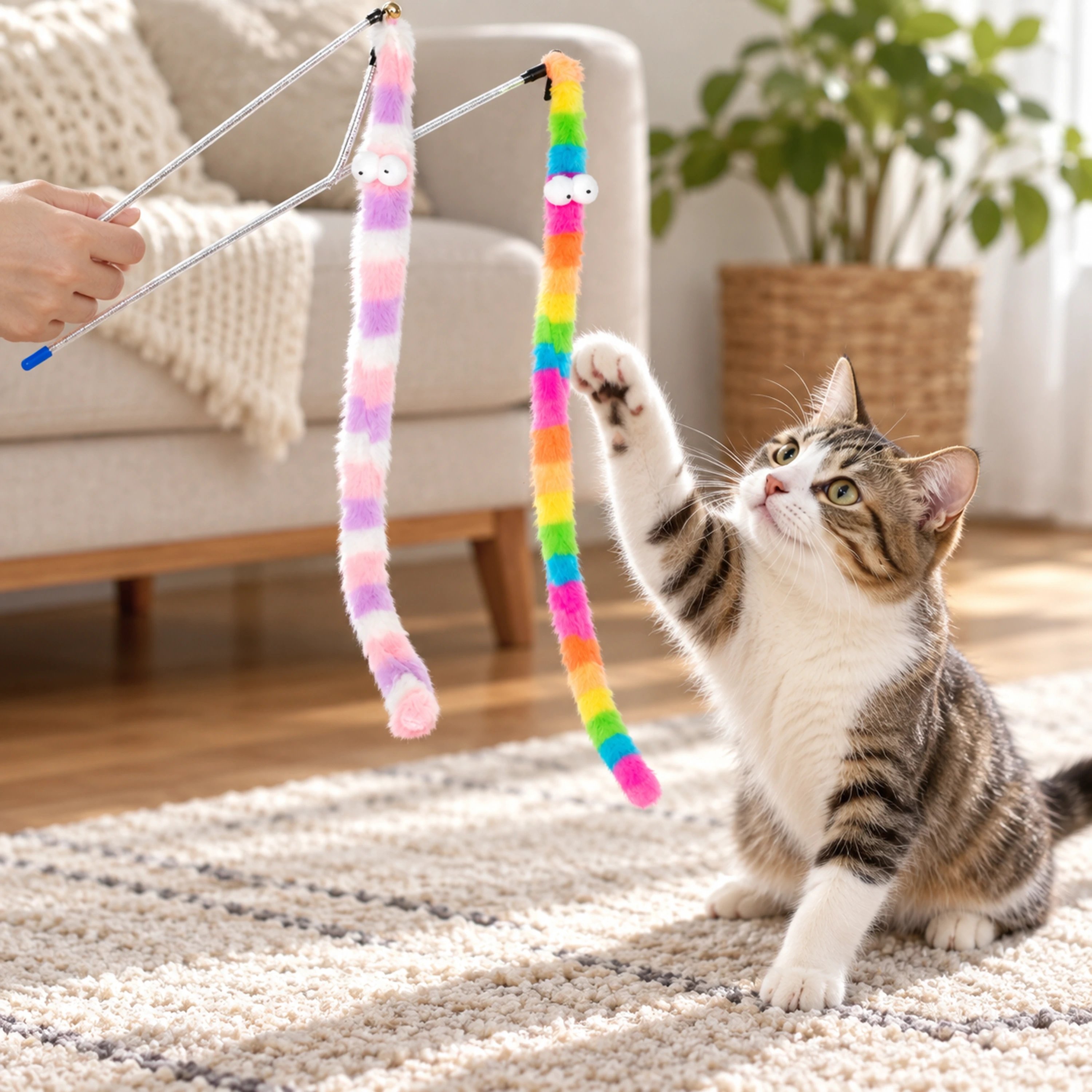 Varita de serpiente arcoíris para gatos 55cm de plástico image 2