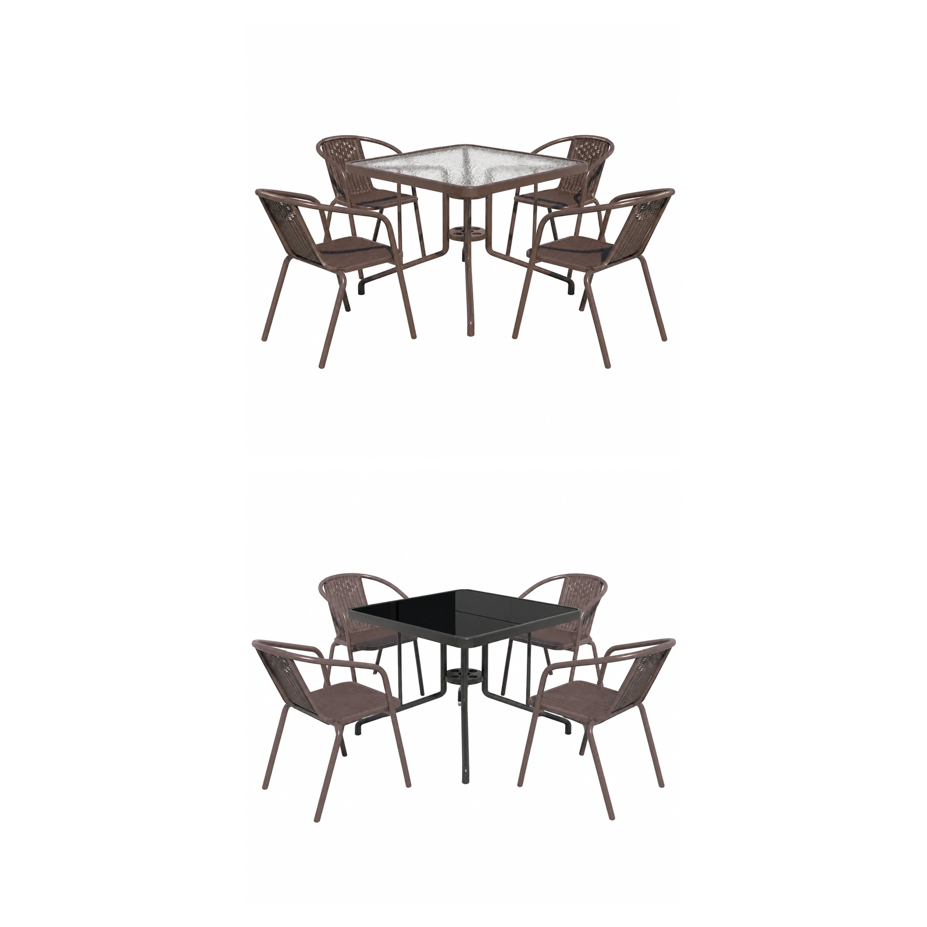 Juego de Mesa y Sillas de Ratán, 5 Piezas, Negro/Transparente