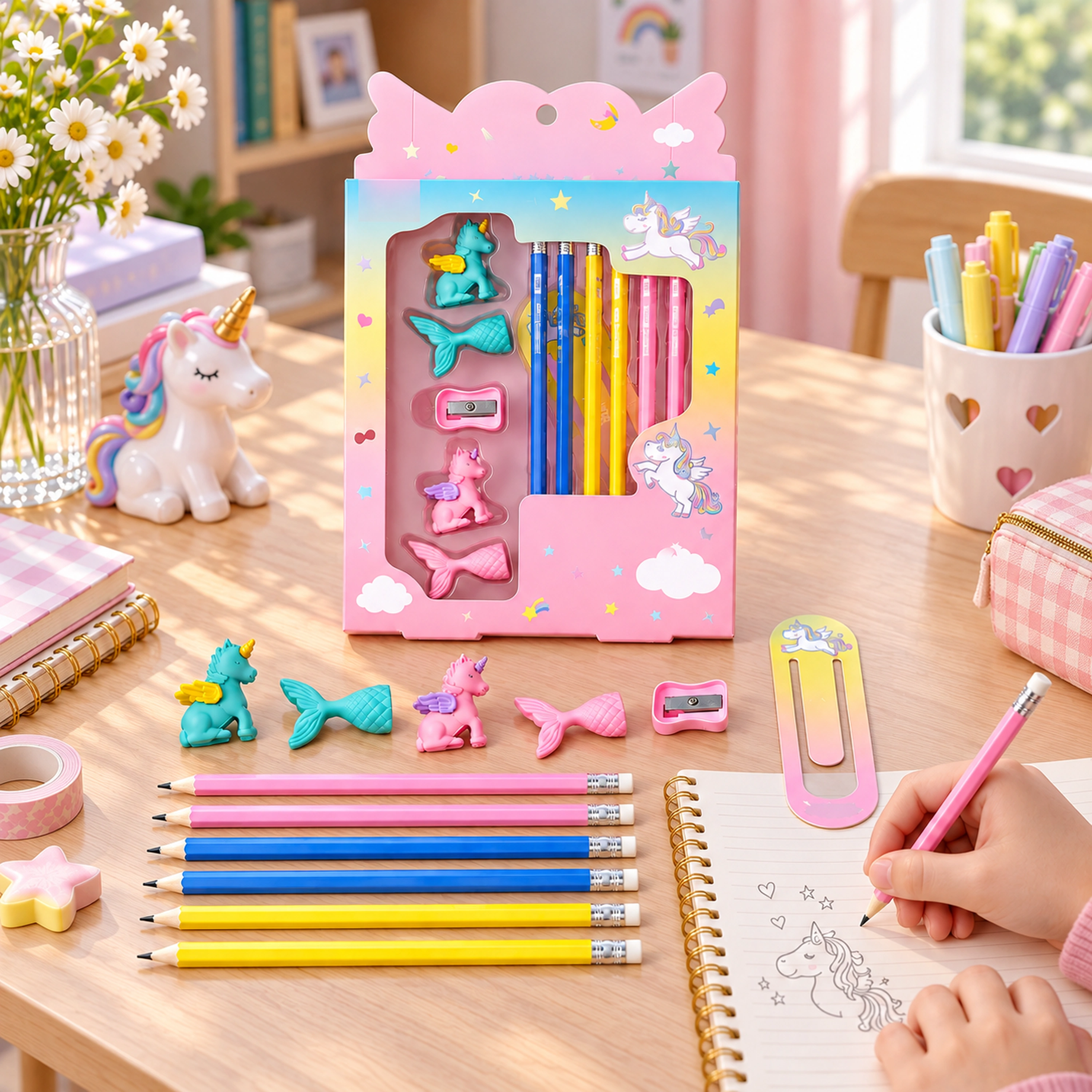 Juego de Papelería con Borrador de Árbol para Escolares