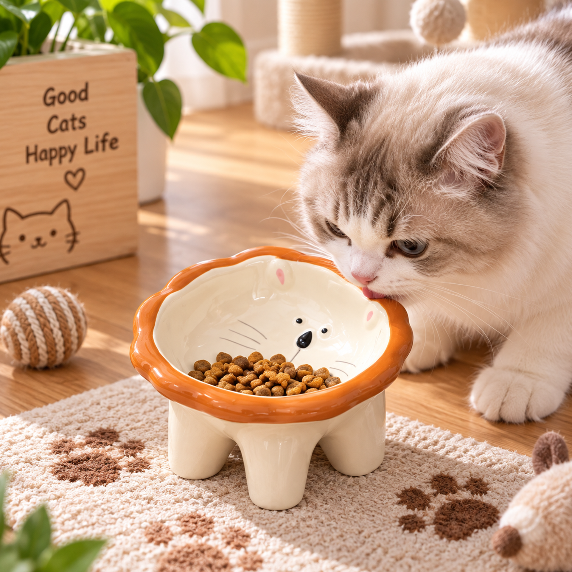 15.5*12.5*8cm para Gato Anti-vuelco Comedero Cerámica Beige