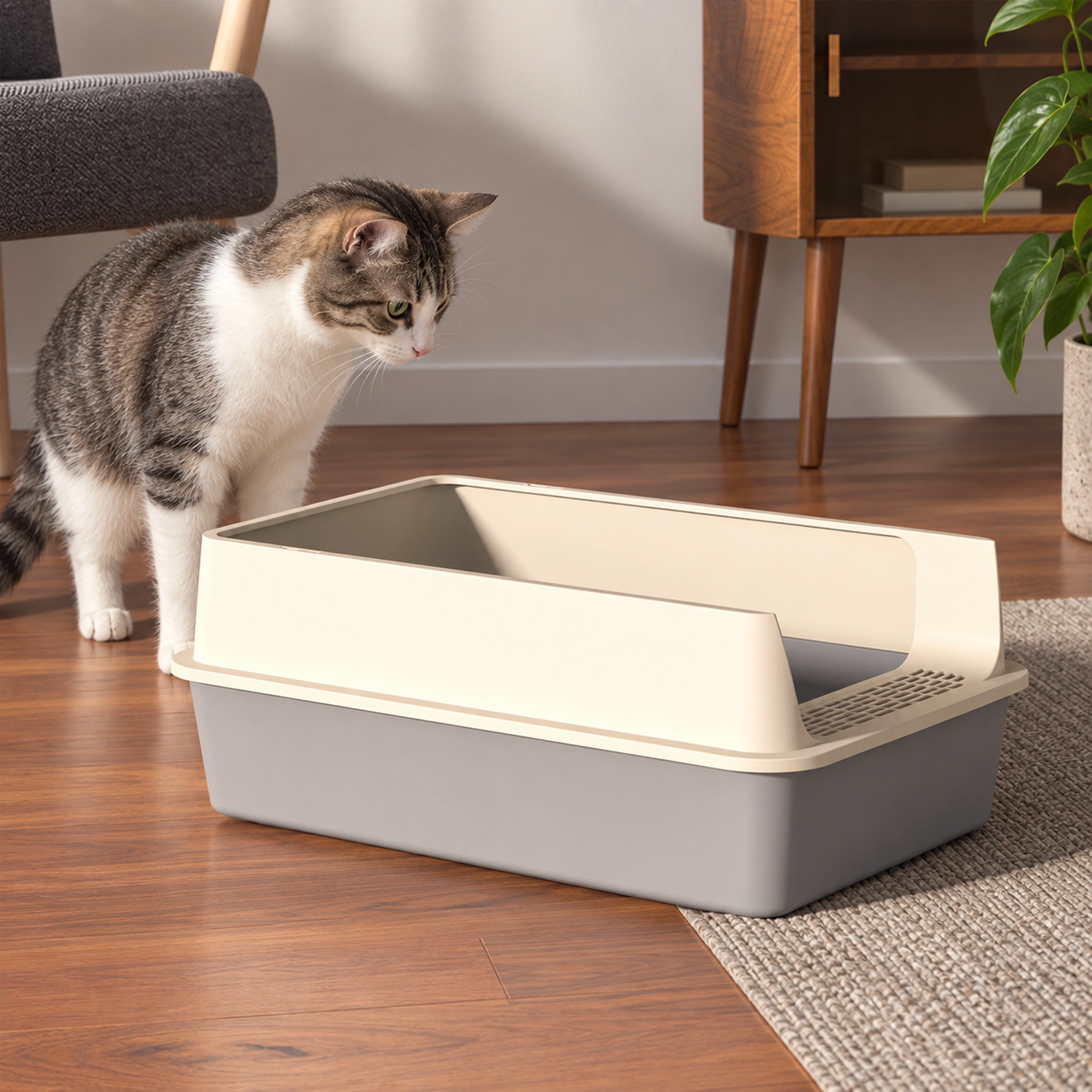 Cerca para Caja de Arena de Gatos 60 × 25 × 40 CM de Plástico para Mascotas