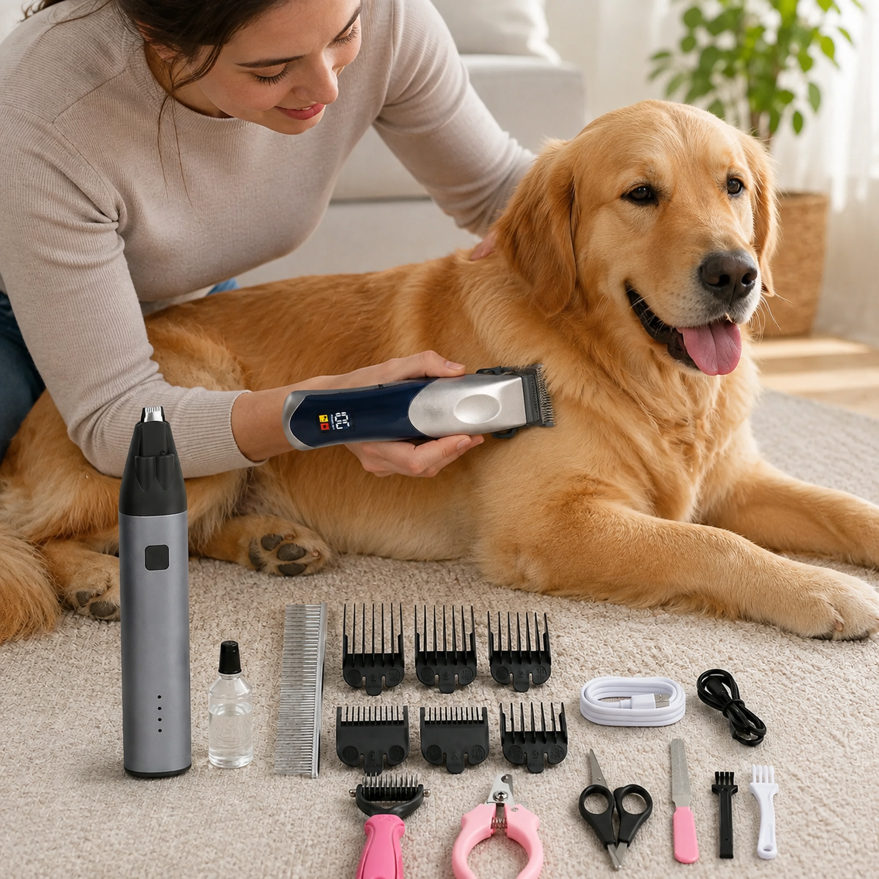 Cortapelos para Mascotas Plástico Galvanizado  Azul y Marrón 17*4.5*3.8cmJuego