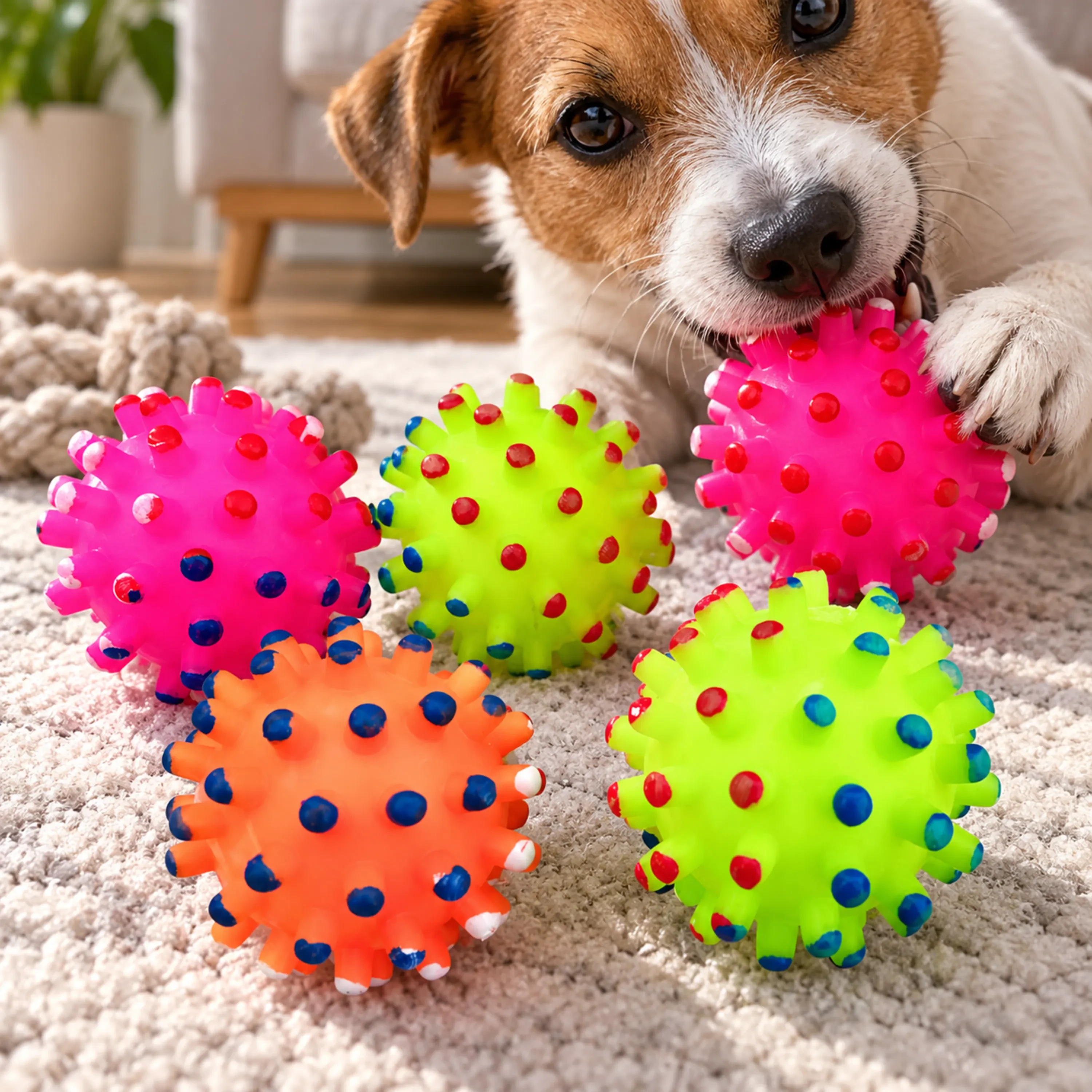Pelota Interactiva Sonora con Púas para Perros 7*7*7cm de TPR Surtido