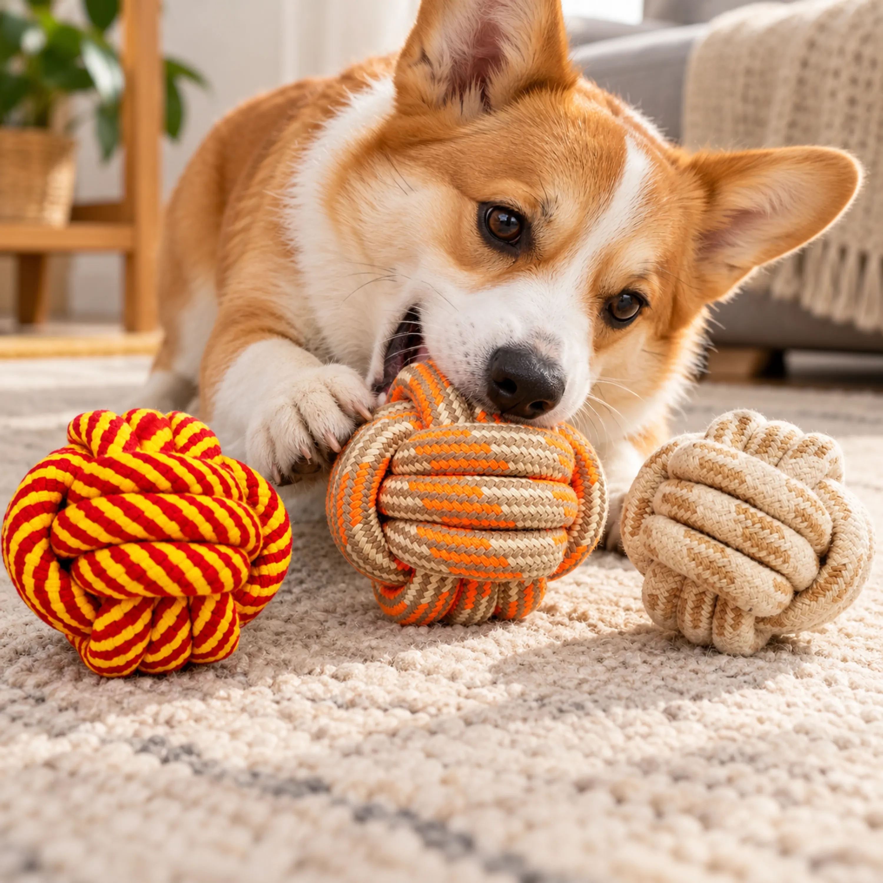 Pelota Mordedora Tejida a Mano para Perros 8cm de TRP Surtido image 1