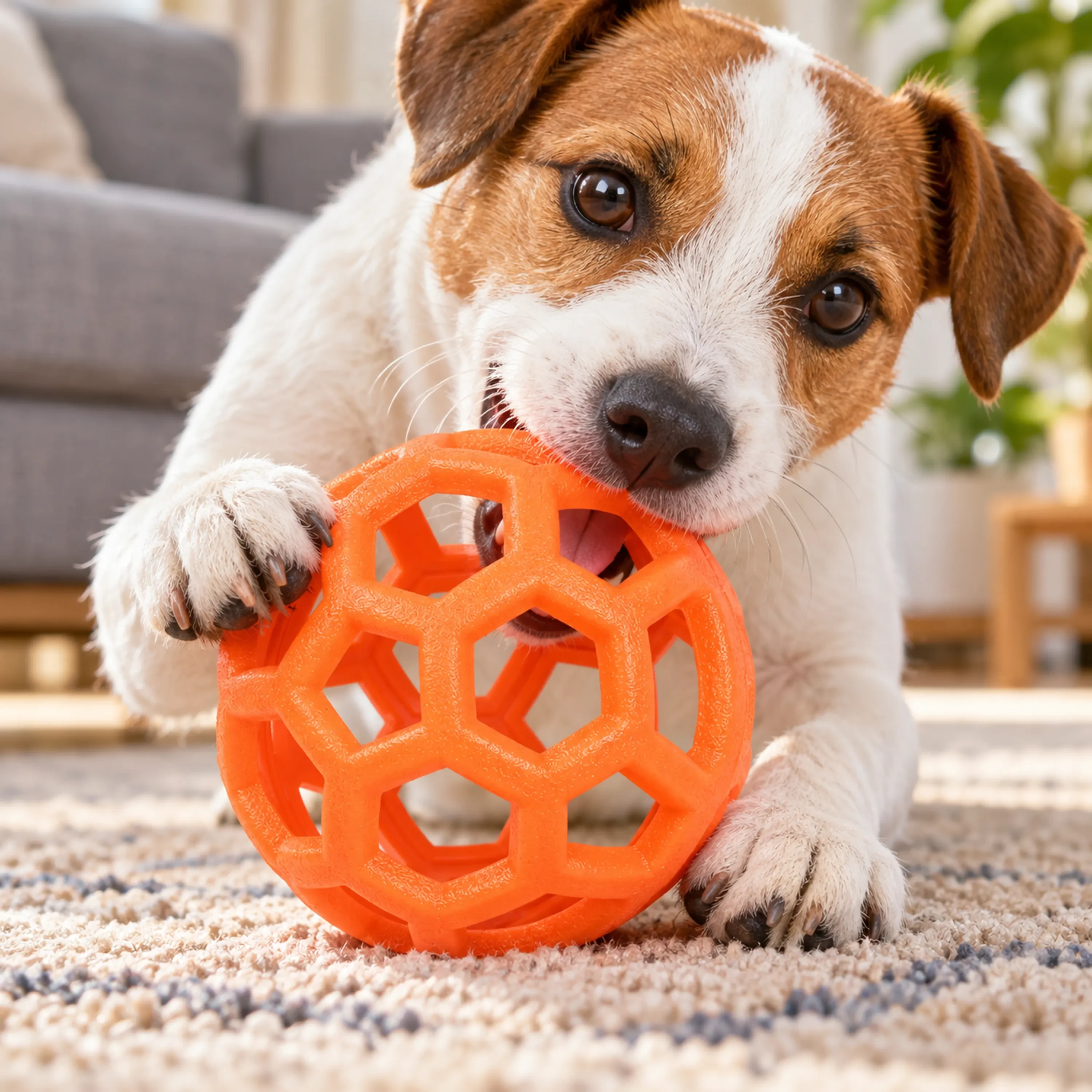 Juguete Mordedor en Forma de Pelota Calada para Perros 9cm de Plástico Surtido