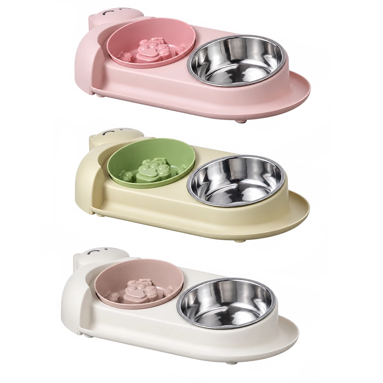Comedero Doble para Perros y Gatos de Plástico + Acero Inoxidable Antivuelco Surtido image 2