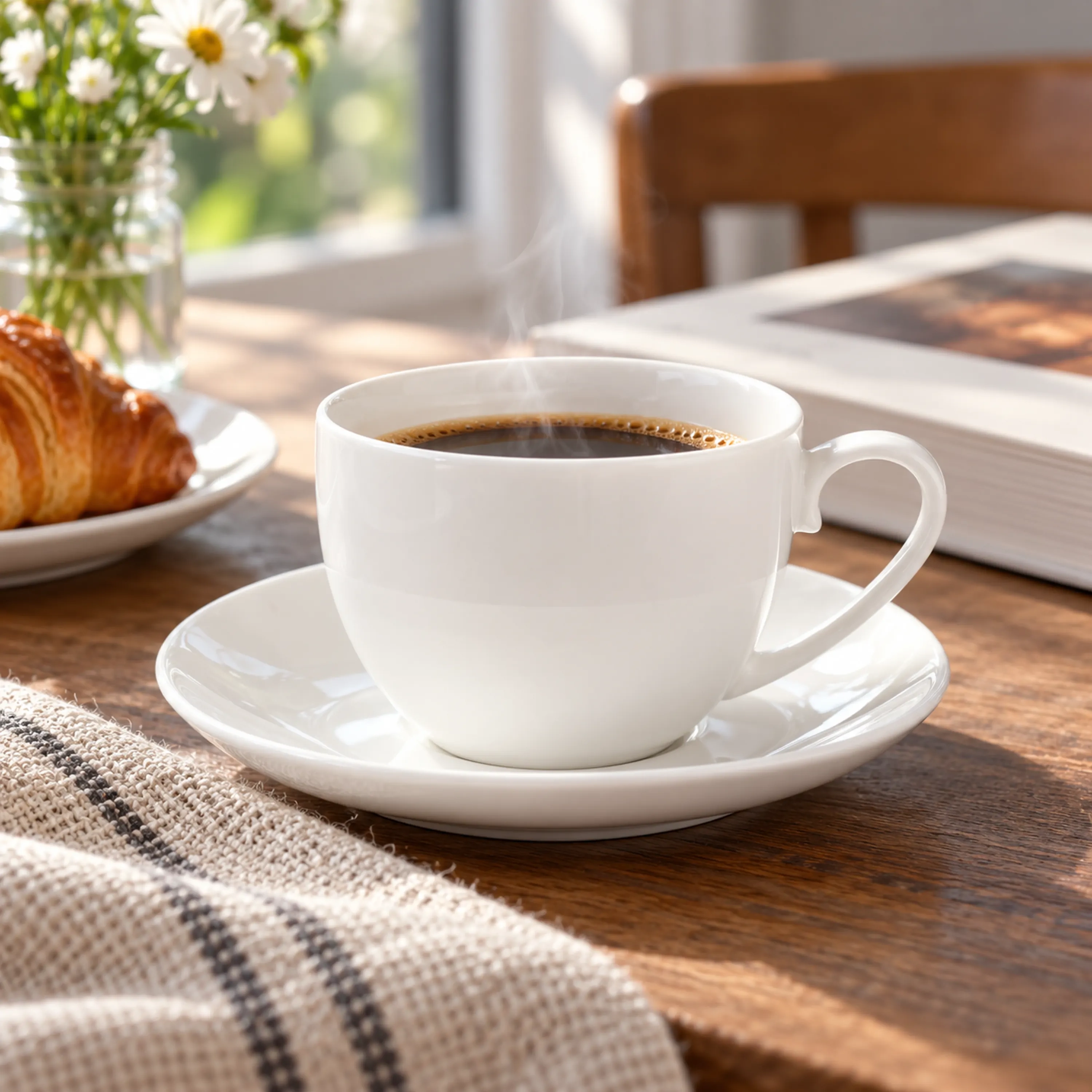 Juego de Taza y Platillo para Café de Hotel 15.4*6.8cm de Cerámica Blanco