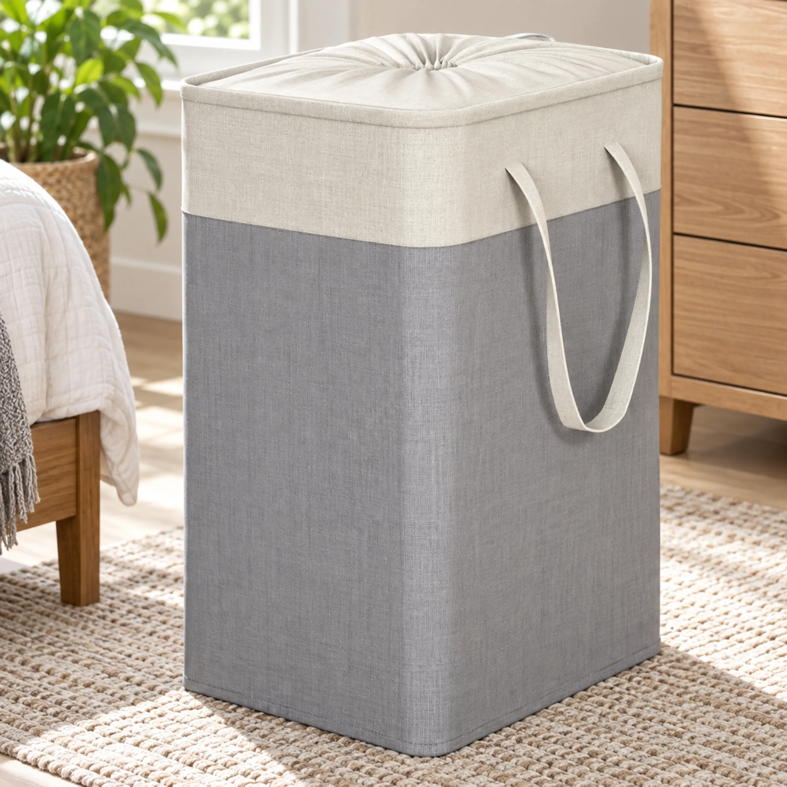 Cesto Plegable Hogar 42x33.5x58cm Tela No Tejida Gris y Blanco
