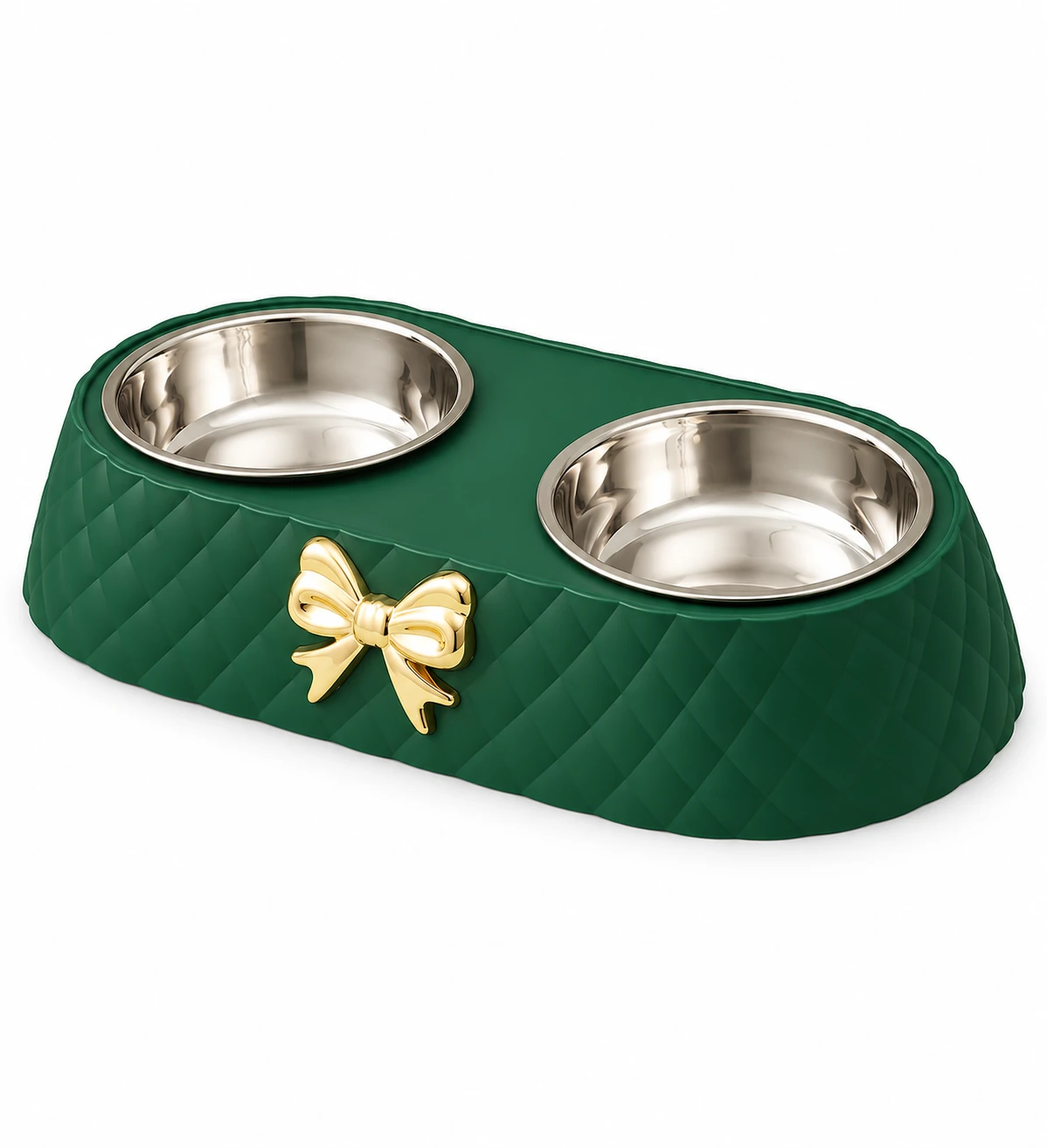 Comedero Elevado Ergonómico para Gatos de Plástico + Acero Inoxidable Antivuelco Verde