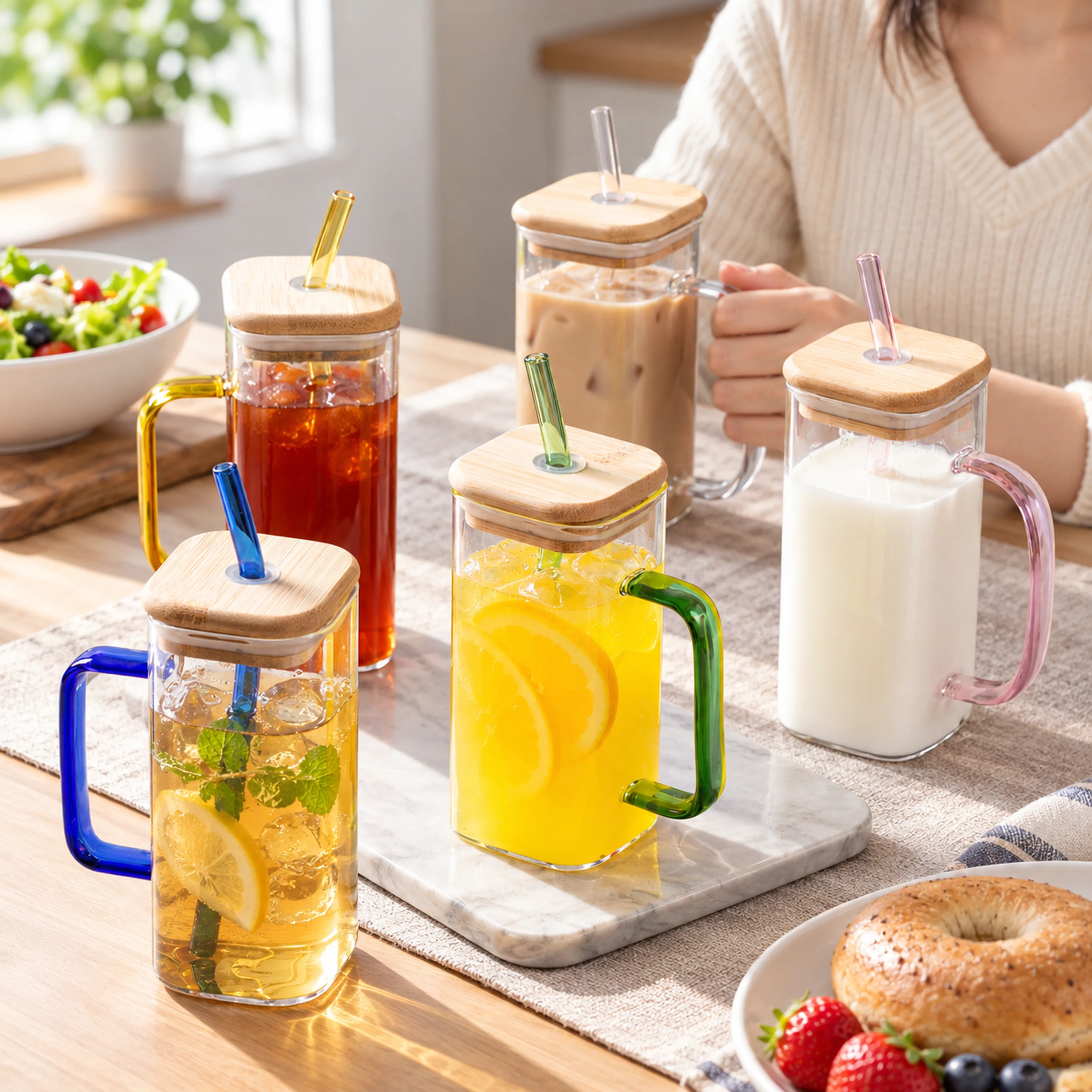 Vaso Cuadrado Multicolor 6×6×13.5CM de Vidrio para Bebidas image 1