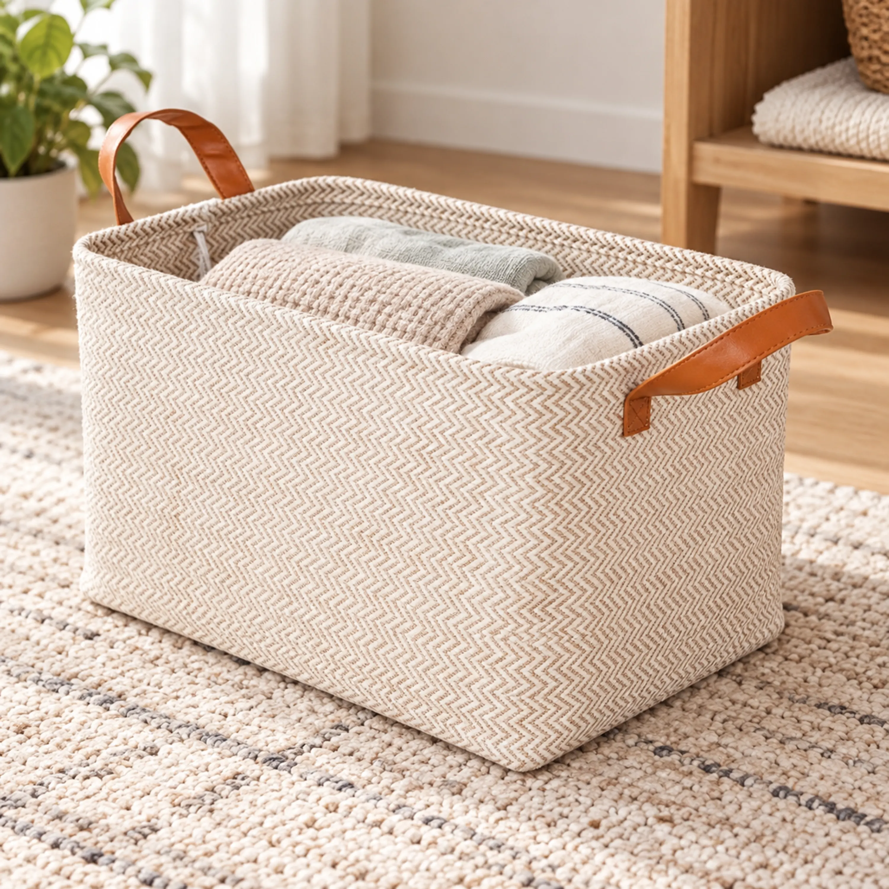 Cesta Armario Plegable 37x26x22cm Lino Blanco