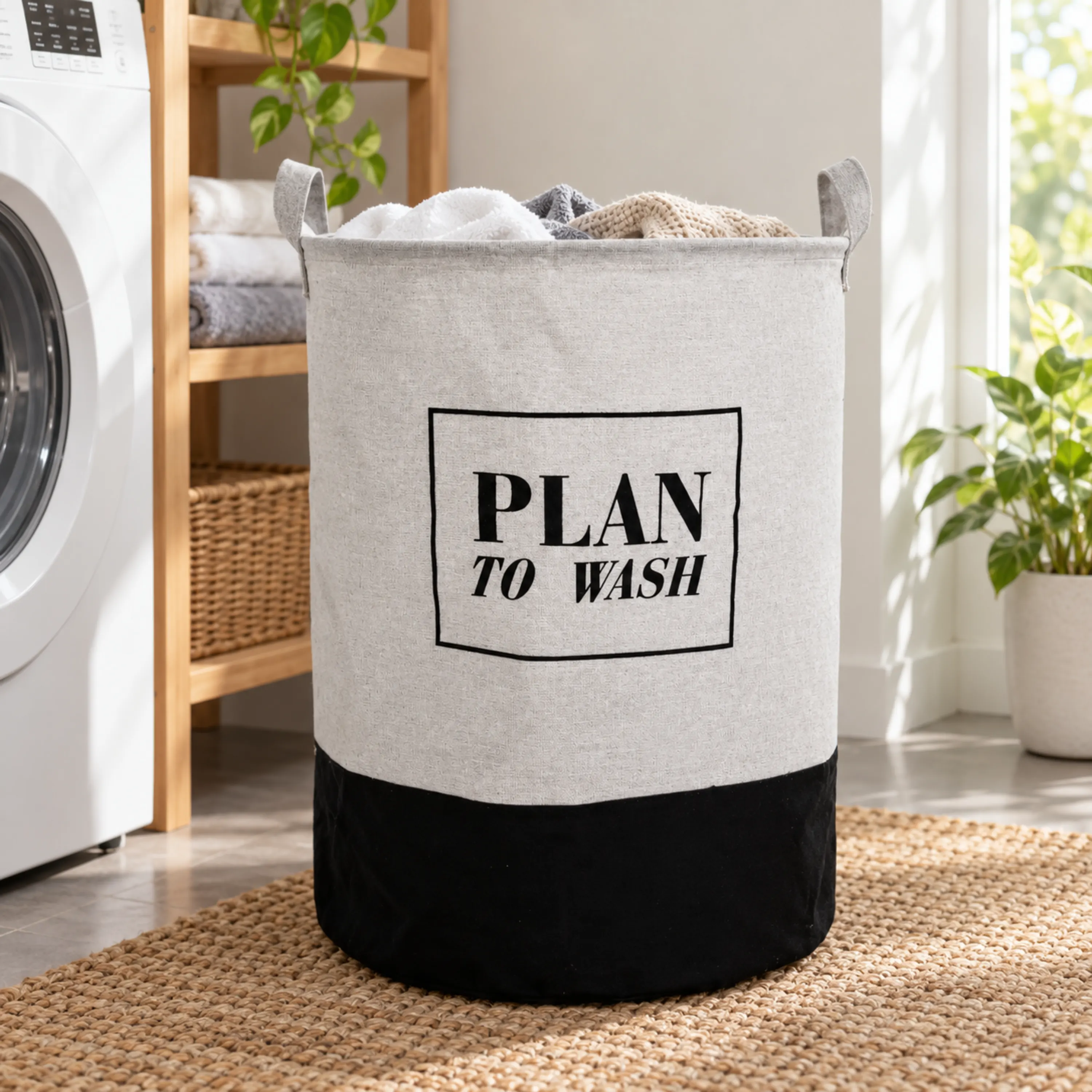 Cesto Plegable Hogar 35x40cm Tela No Tejida Negro y Blanco
