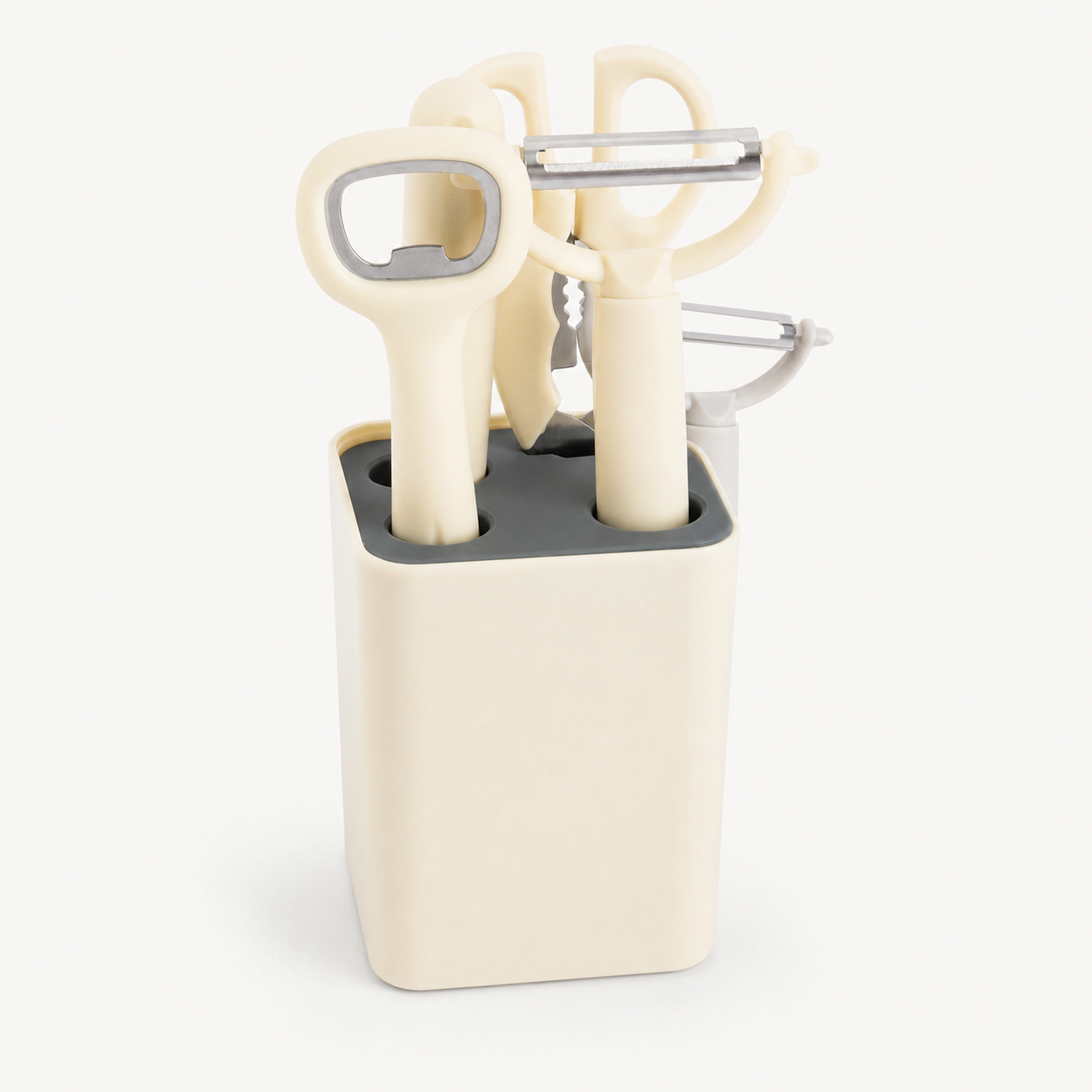 Set de utensilios de cocina de plástico, 5 piezas con base
