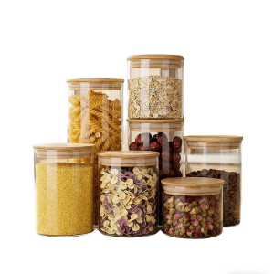 Frasco de Vidrio con Tapa de Bambu para Alimentos