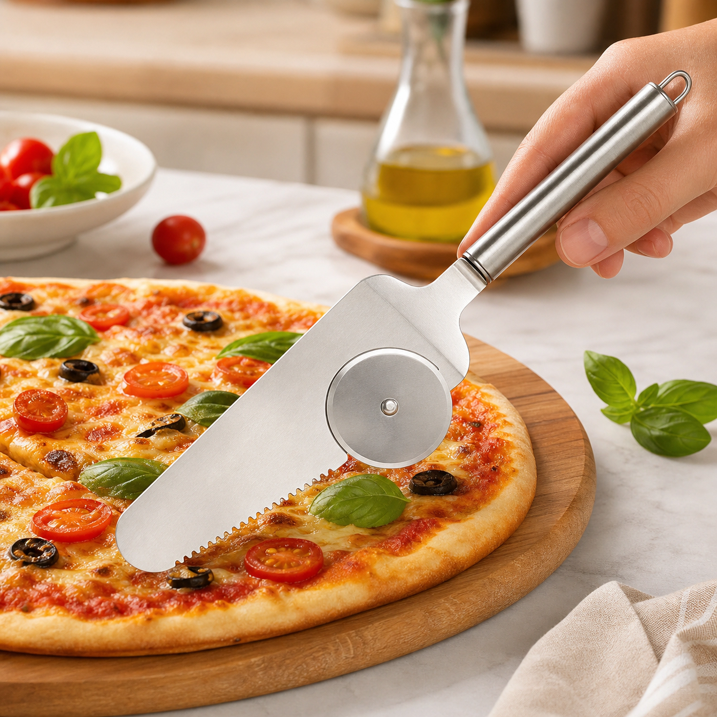 Cortador de Pizza con Rueda de Acero Inoxidable 27cm