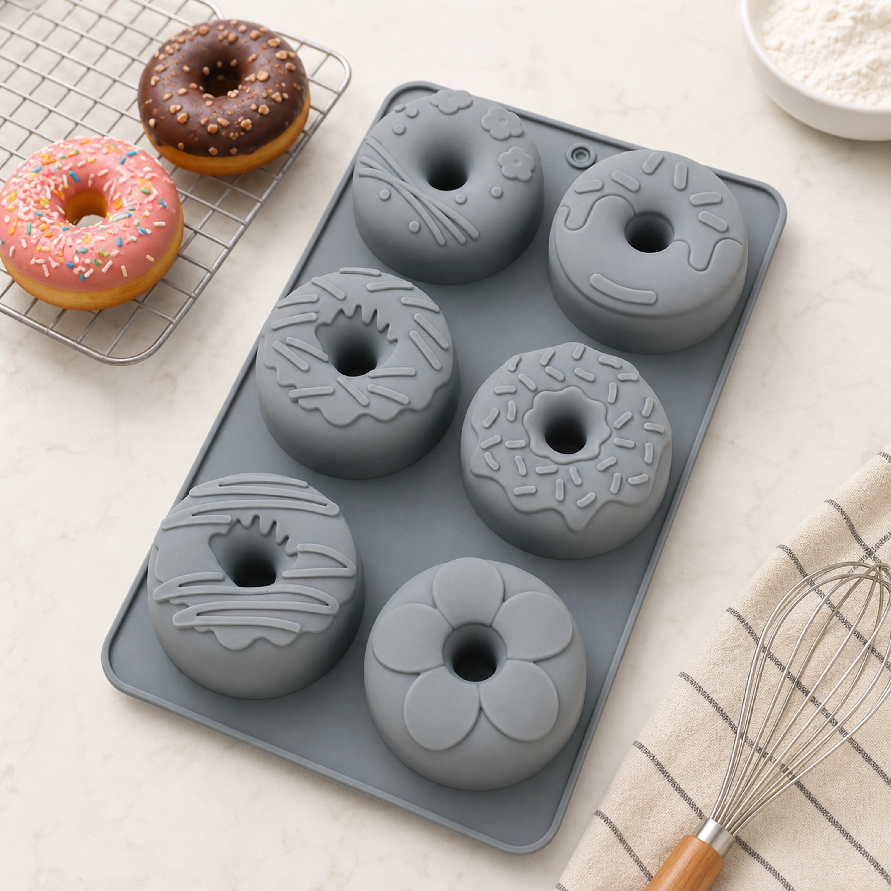 Molde de silicona para donas, 6 cavidades antiadherente