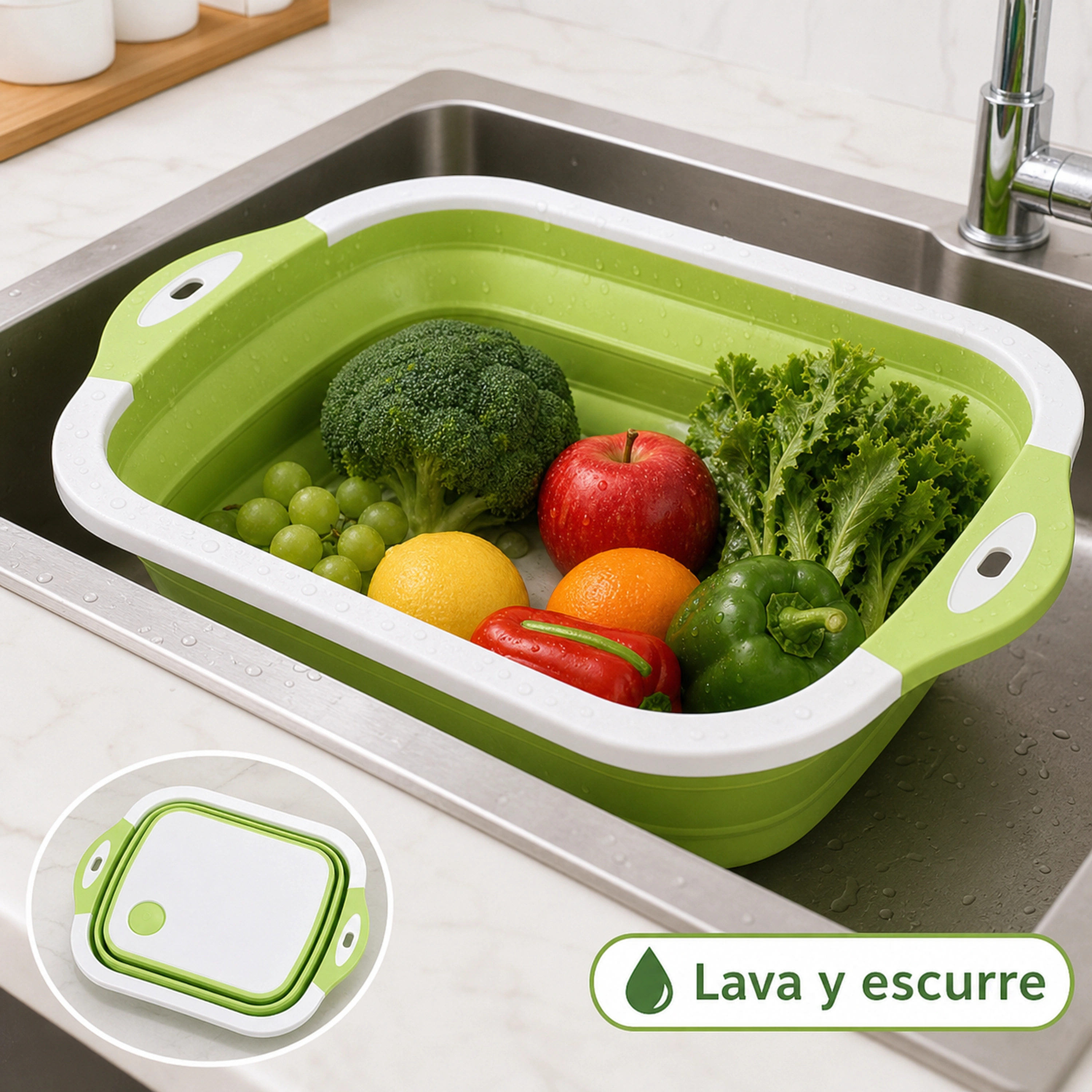 Tabla de cortar plegable multifuncional de plástico con escurridor