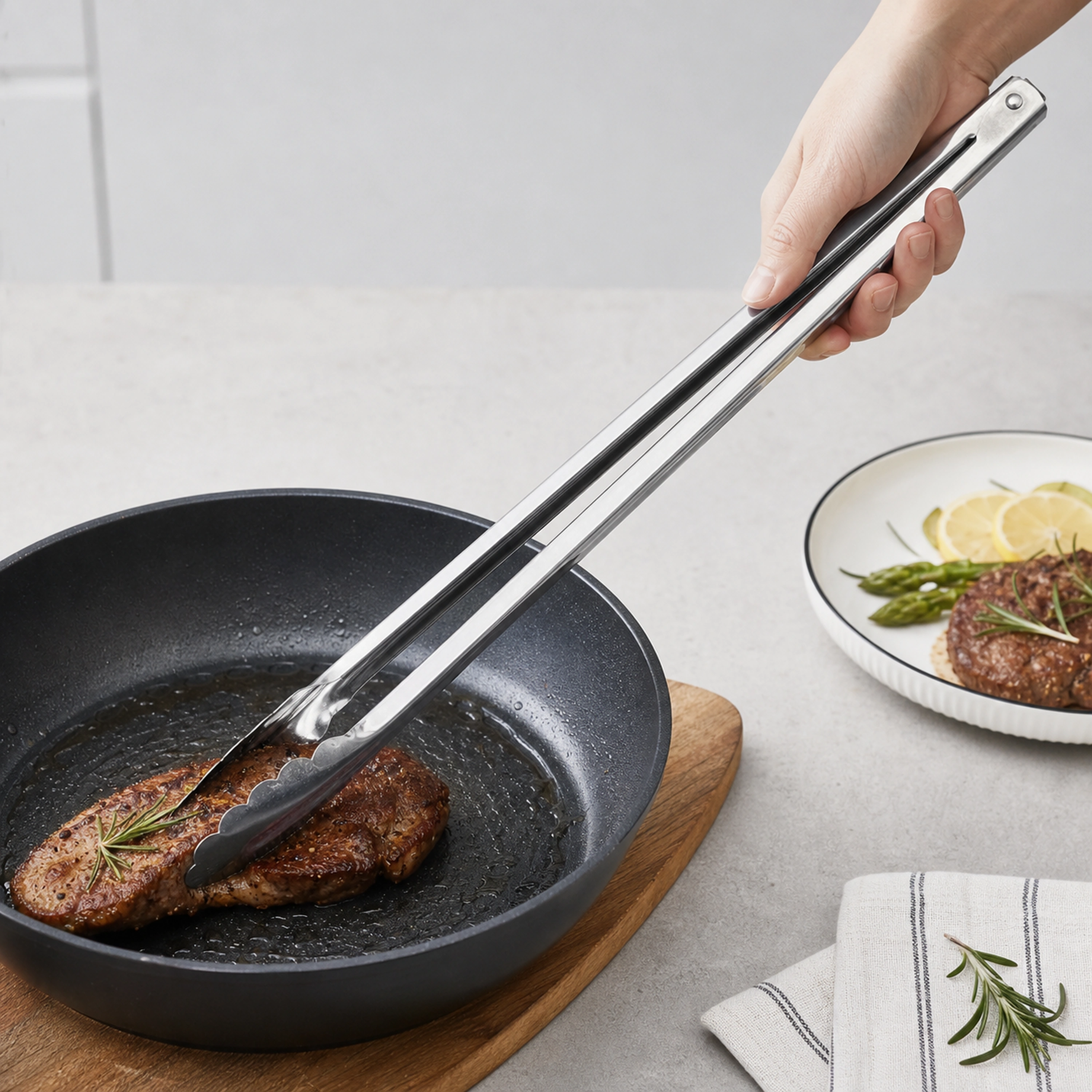 Pinzas de acero inoxidable para cocina y BBQ, 37 cm