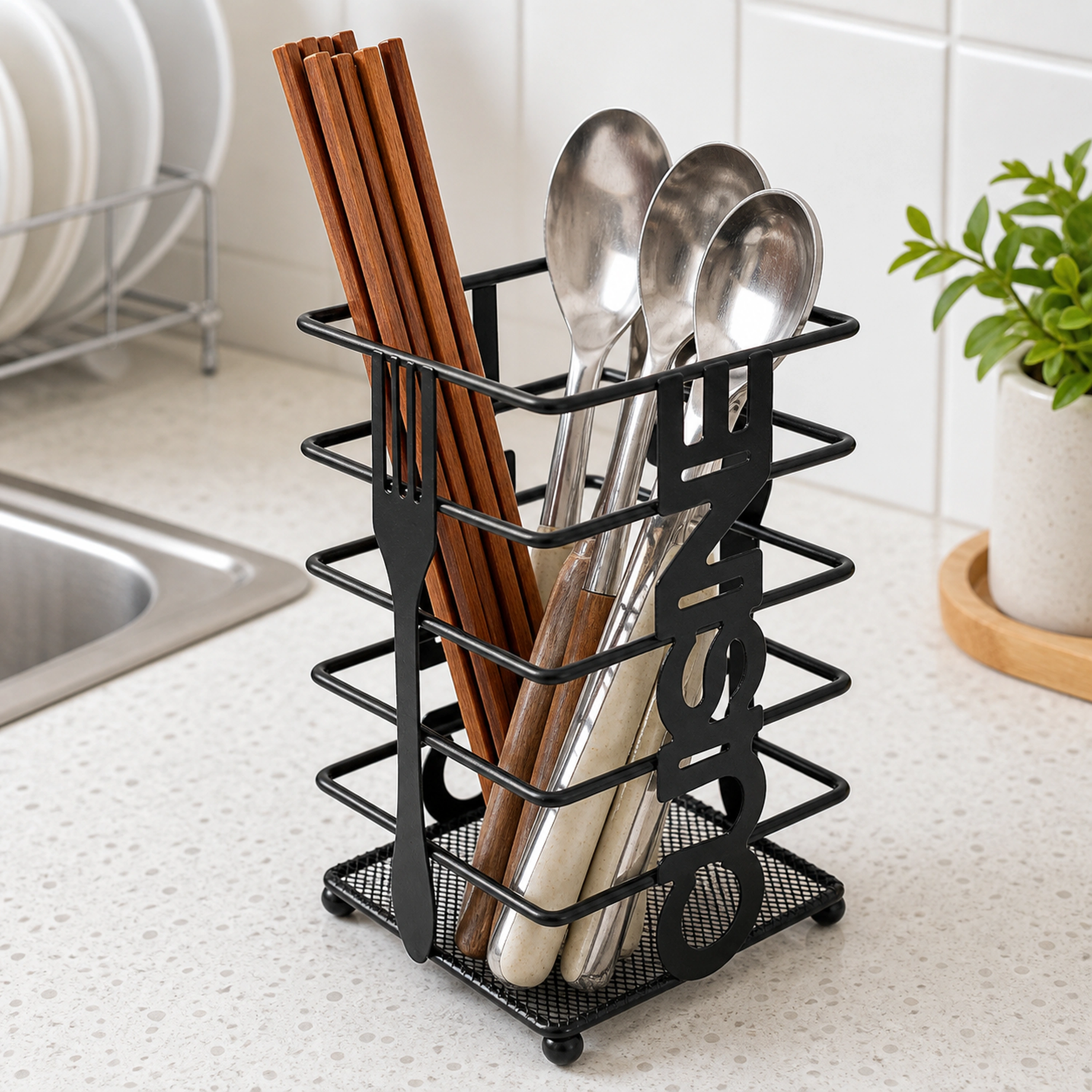 Organizador de Palillos y Cubiertos de Hierro 10x16cm