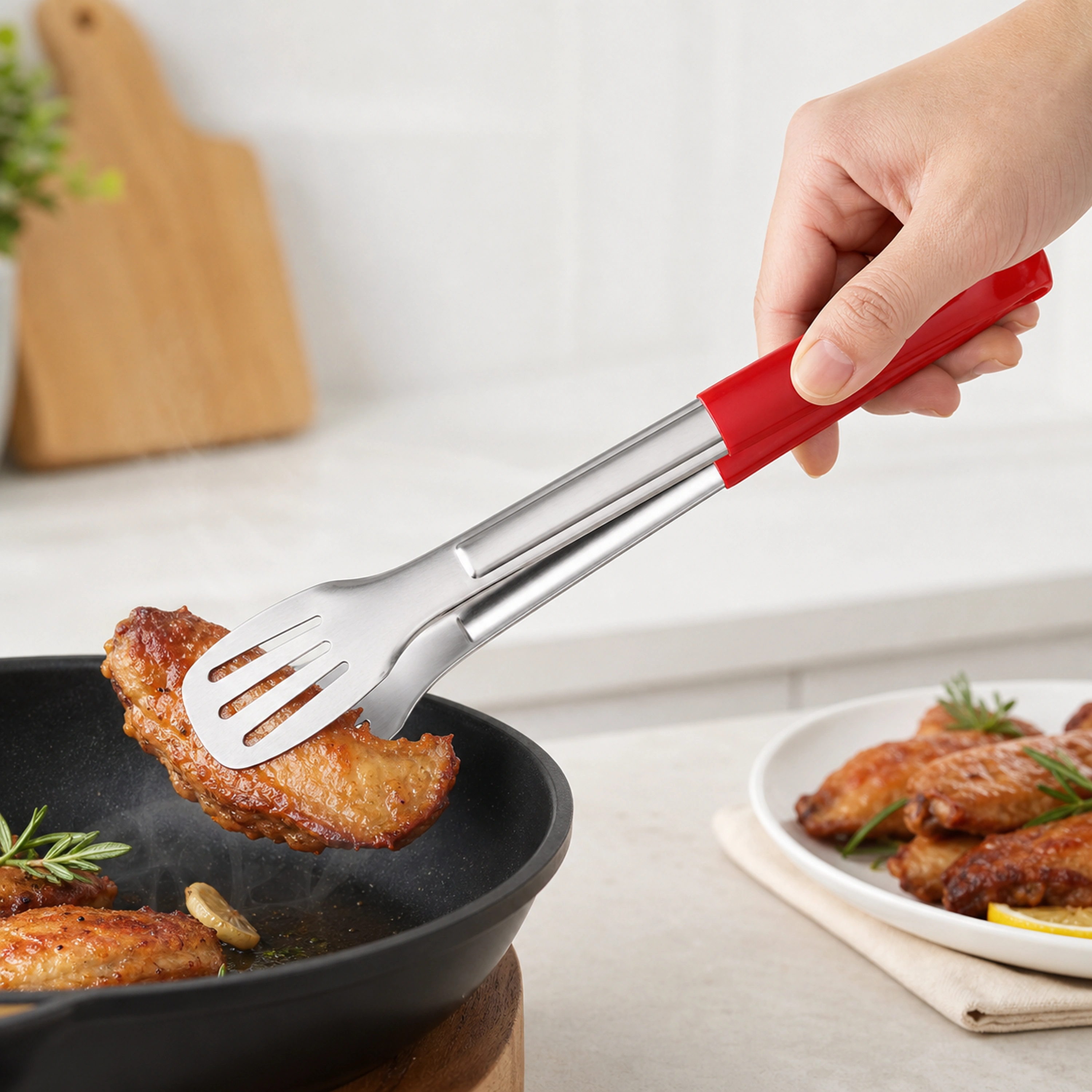 Pinzas largas de acero inoxidable para cocina profesional, 23 cm