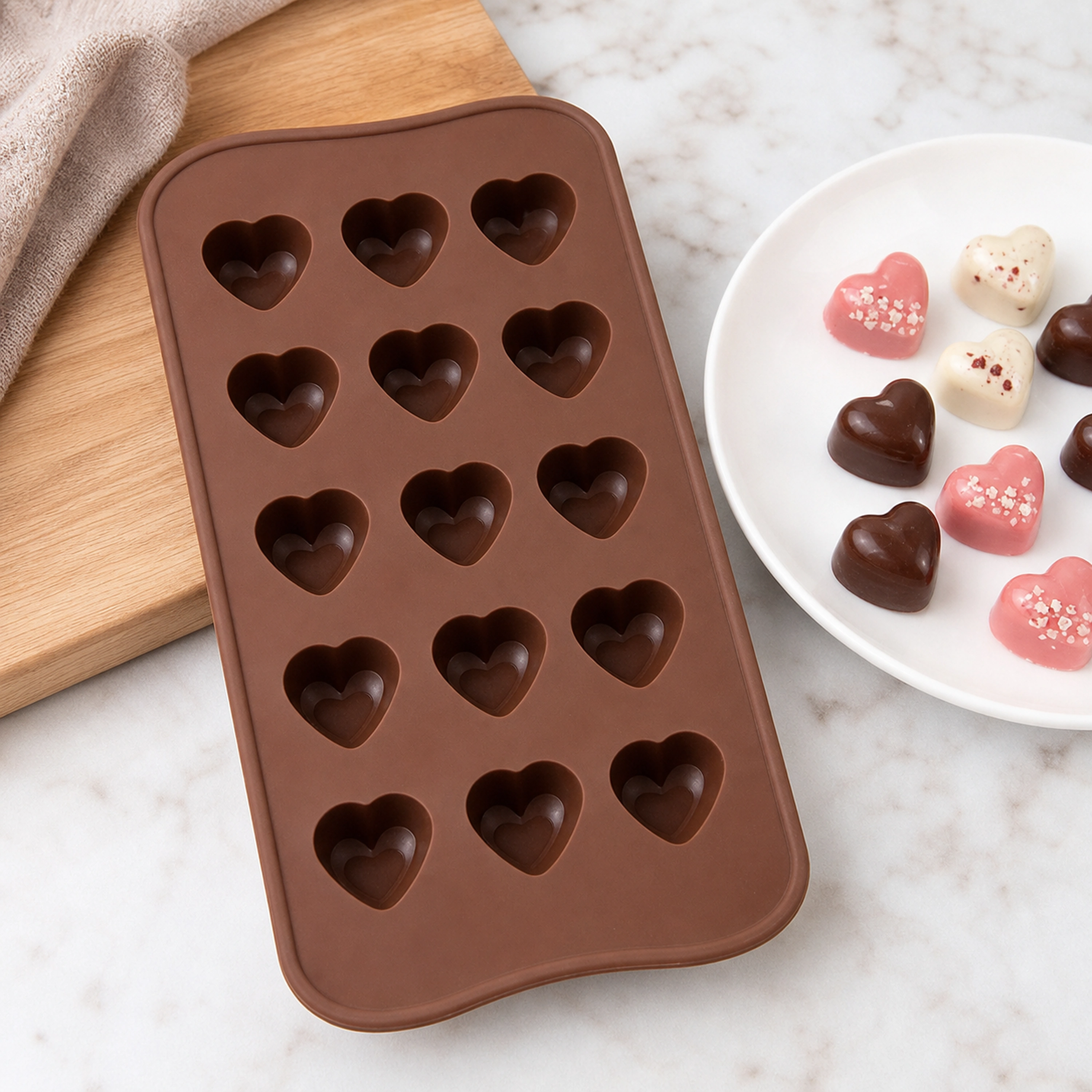 Molde de Silicona para Chocolate Corazon 15 Cavidades 20.5x10.3cm