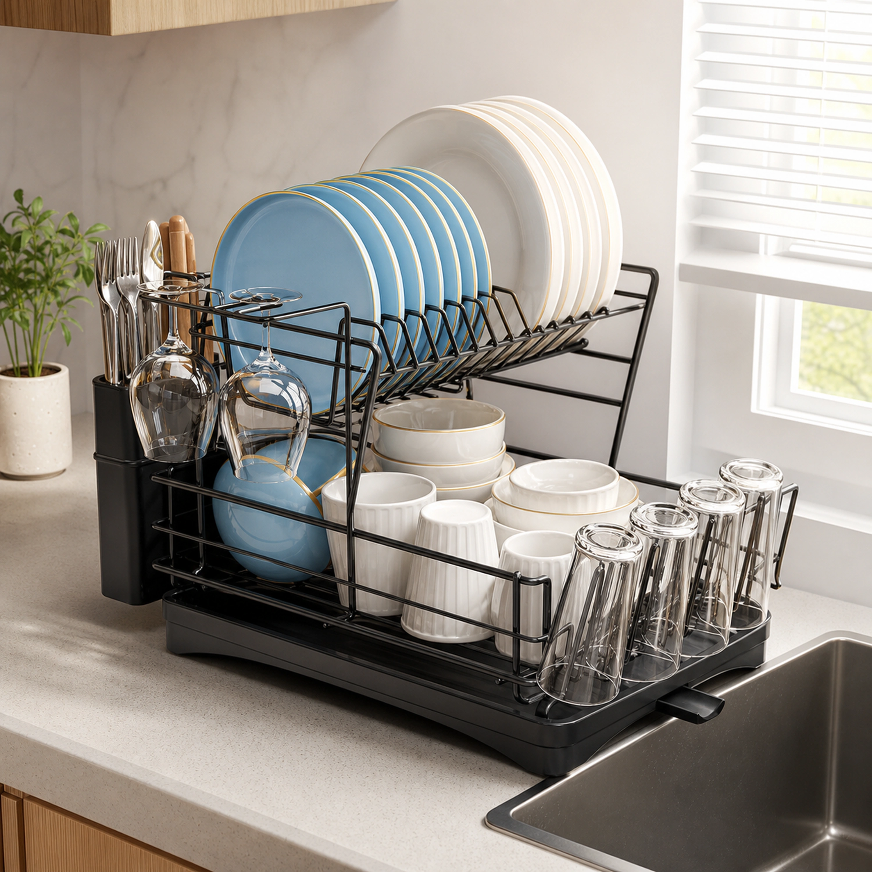 Escurridor Doble Nivel para Platos y Tazas 31x42x26cm