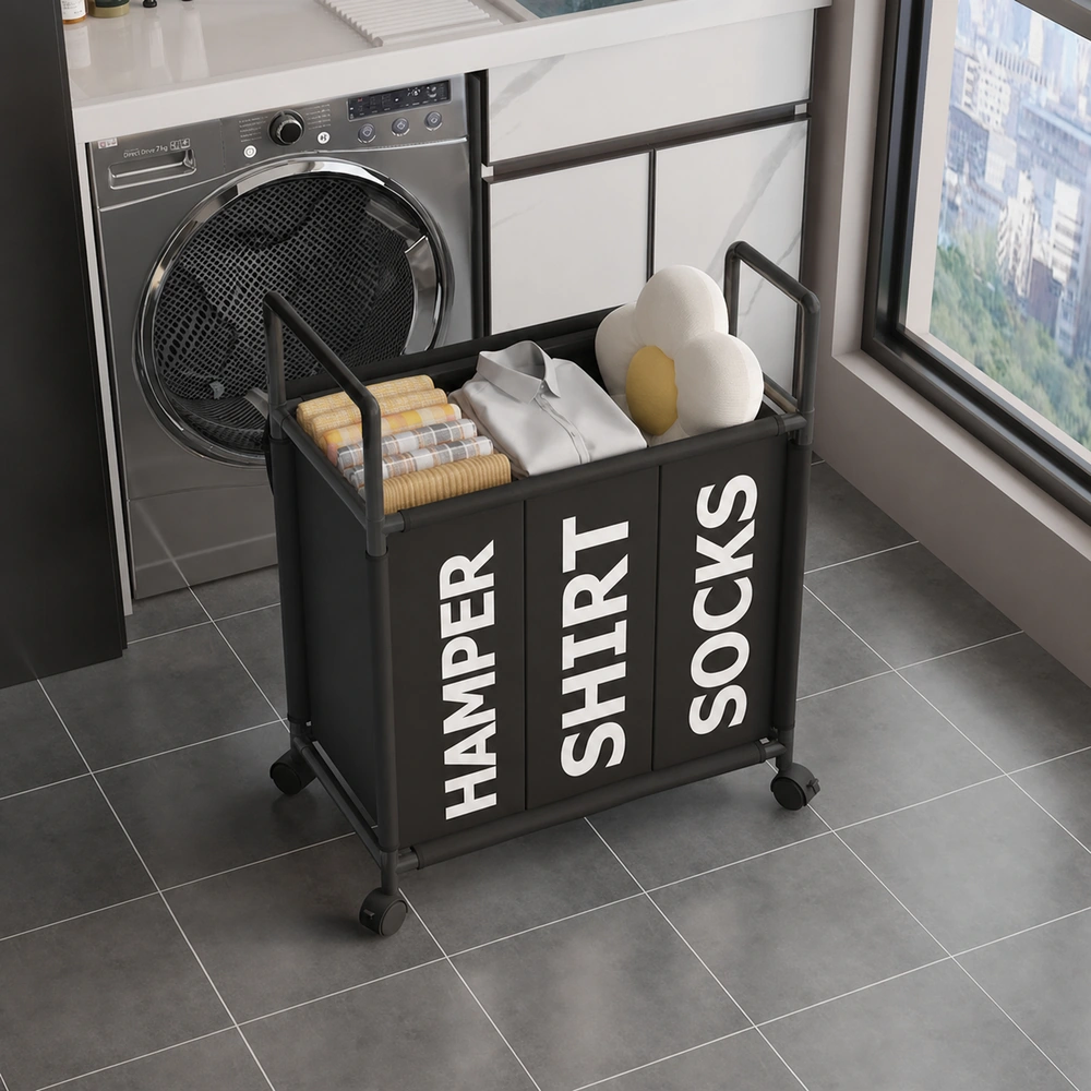 Cesto de ropa sucia 57×34×78.5 cm de hierro para baño