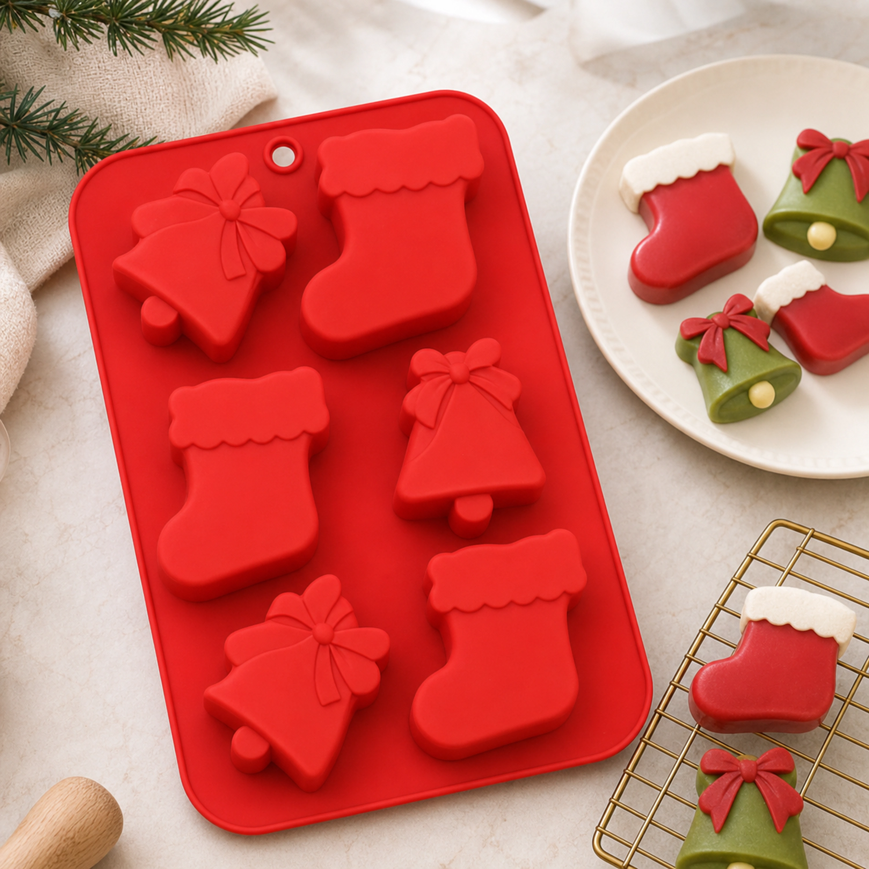 Molde de Silicona para Navidad Calcetin 6 Cavidades 25.3x17.1cm