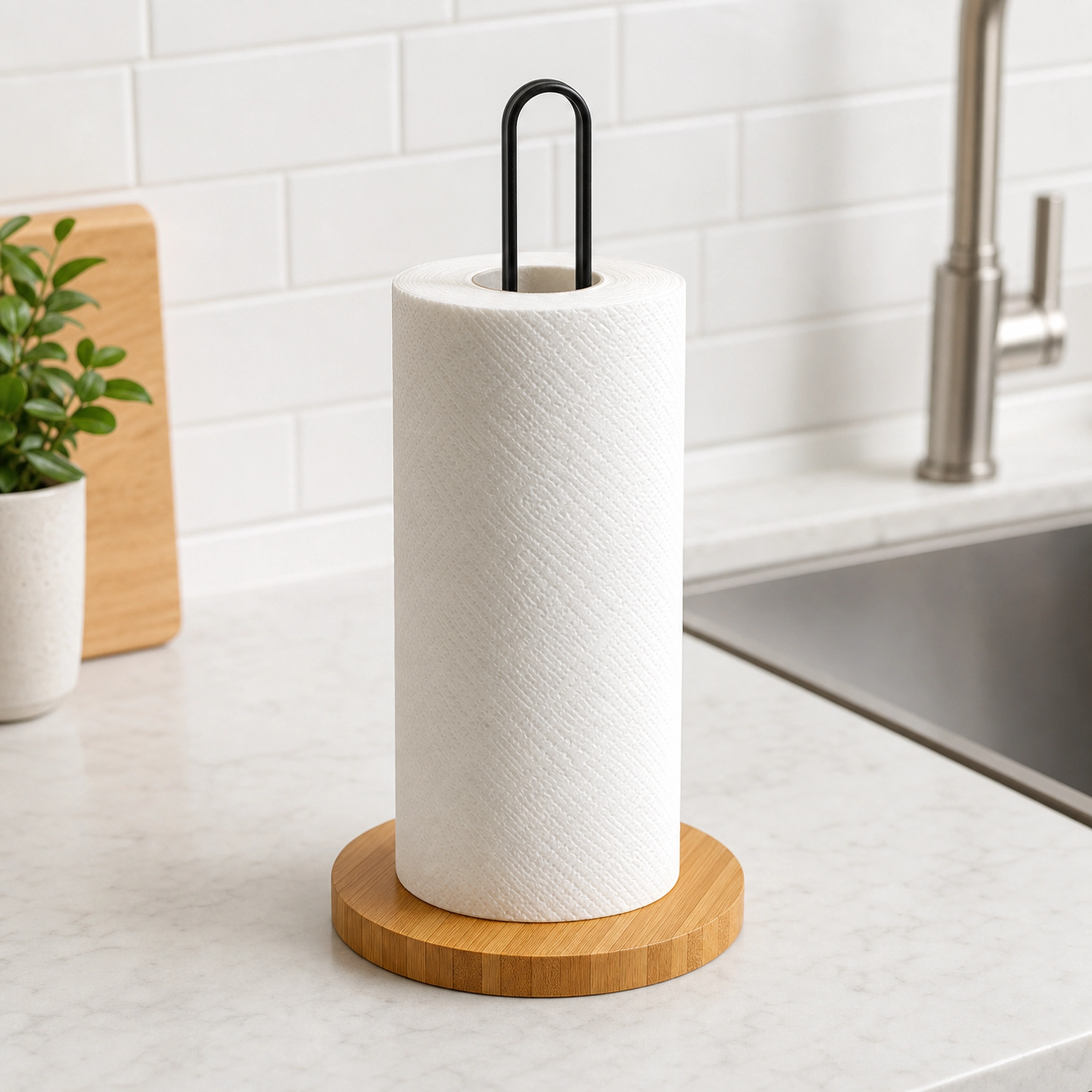 Portarrollos de Cocina de Bambú con Base para Encimera