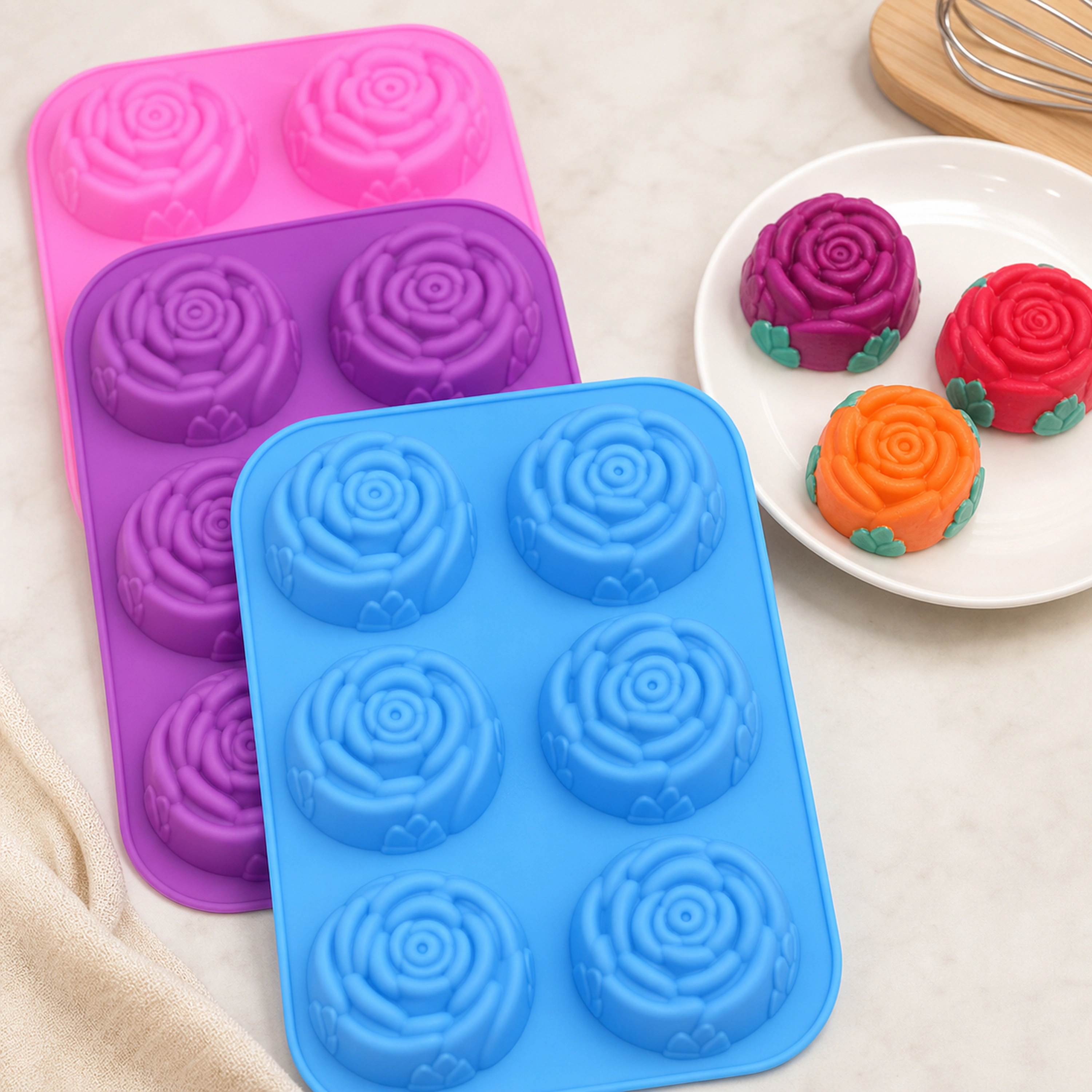 Molde de Silicona para Pasteles Rosa 6 Cavidades 24.4x16.3cm