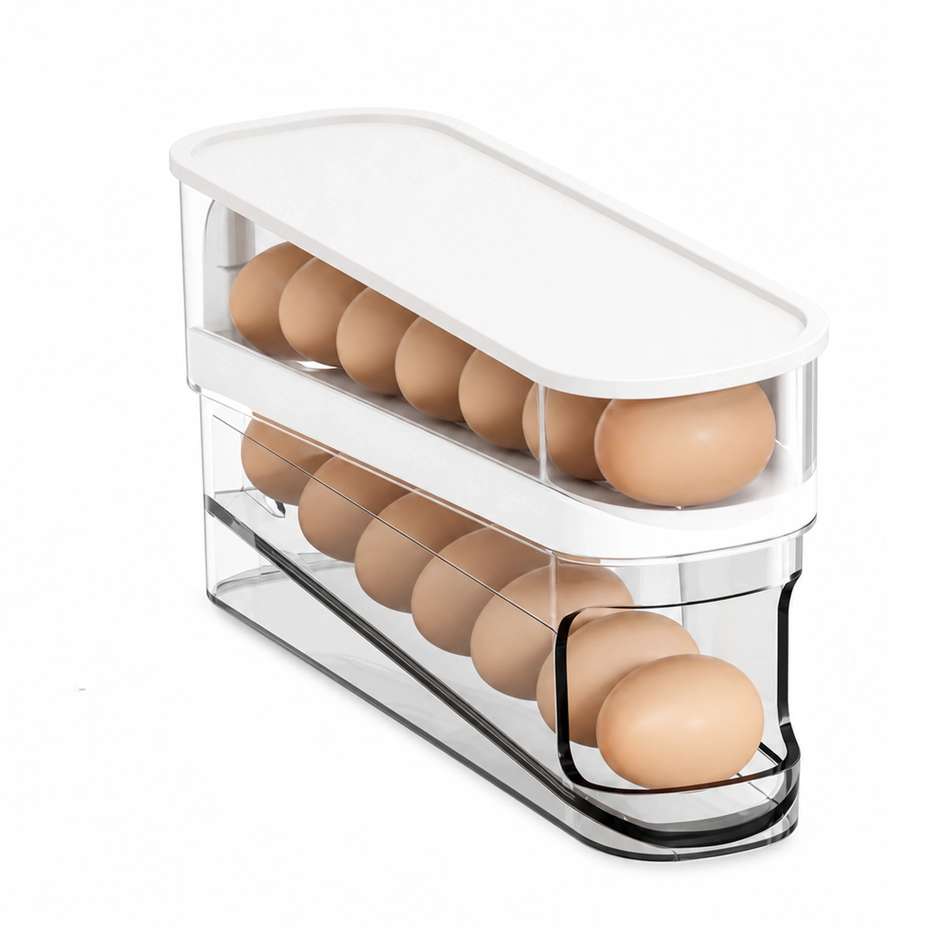 Organizador huevos plástico rodante para refrigerador con tapa