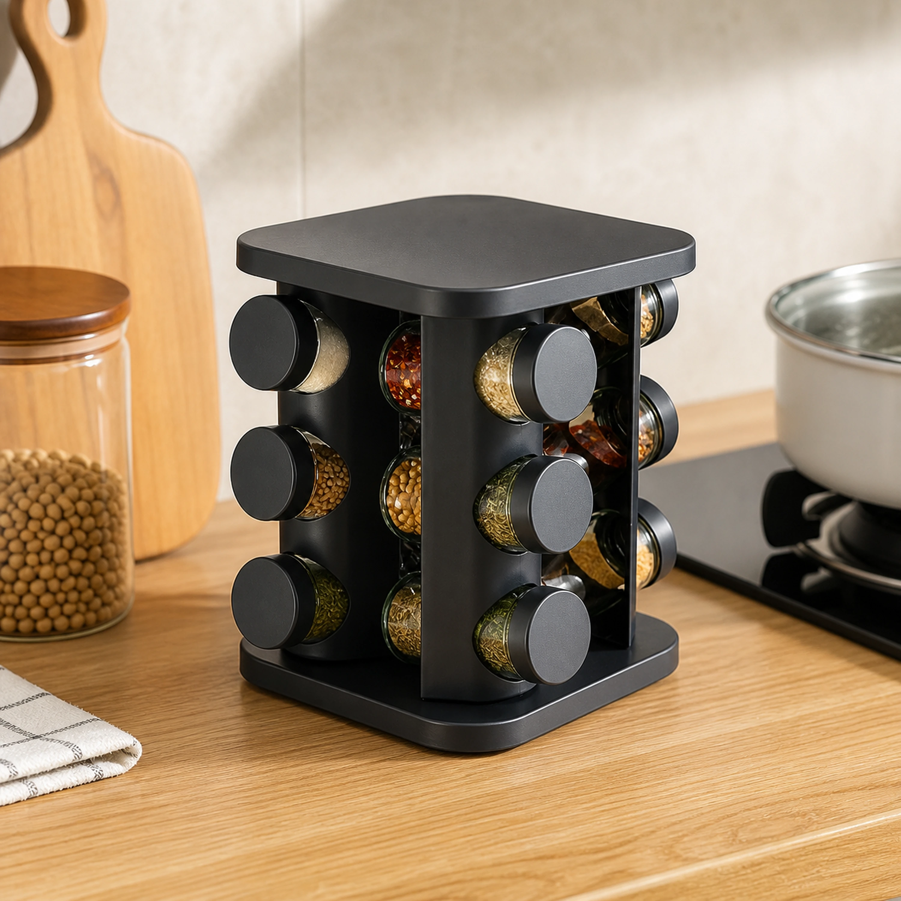 Especiero giratorio vidrio organizador cocina múltiple