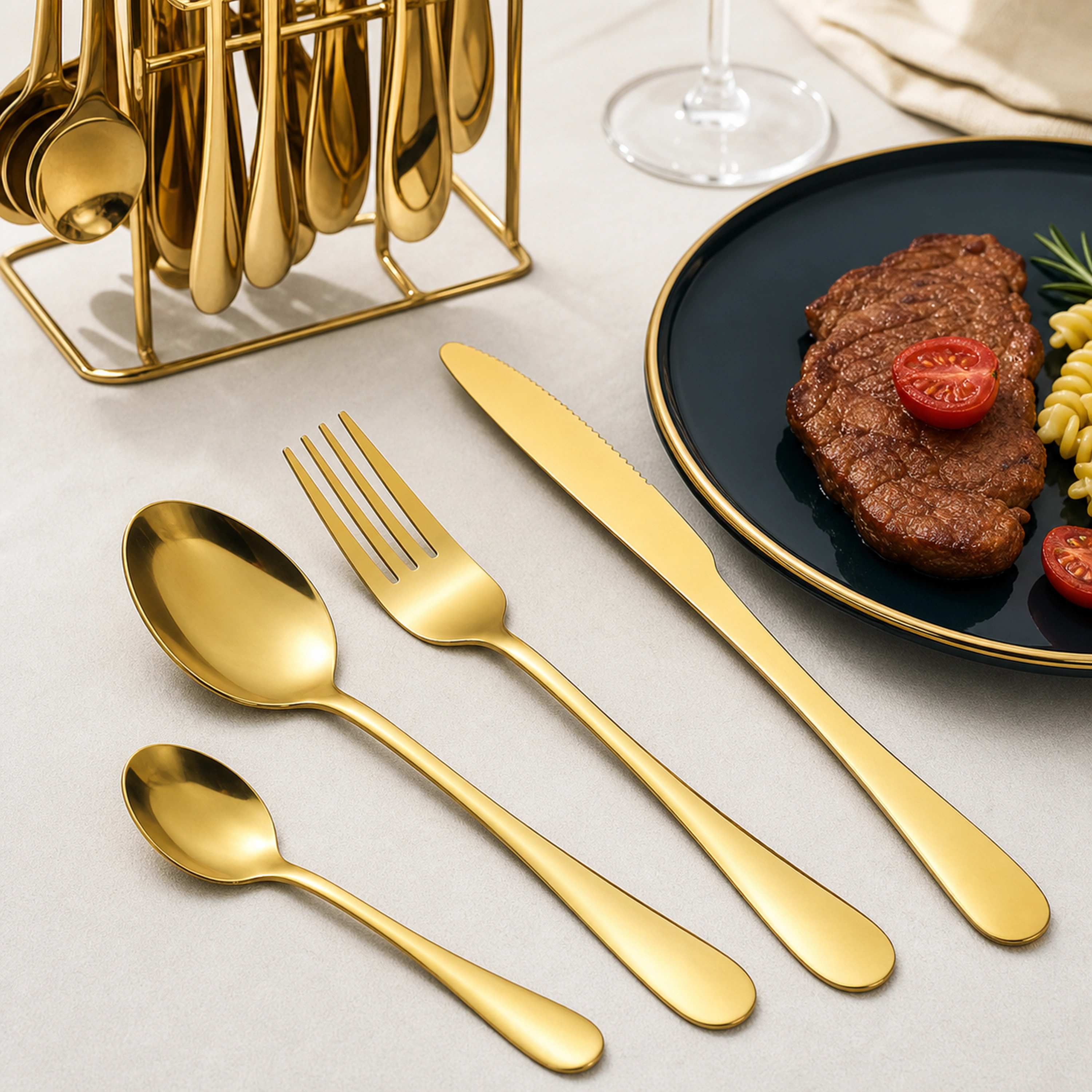 Set de Cubiertos de Acero Inoxidable 24 Piezas para Bistec