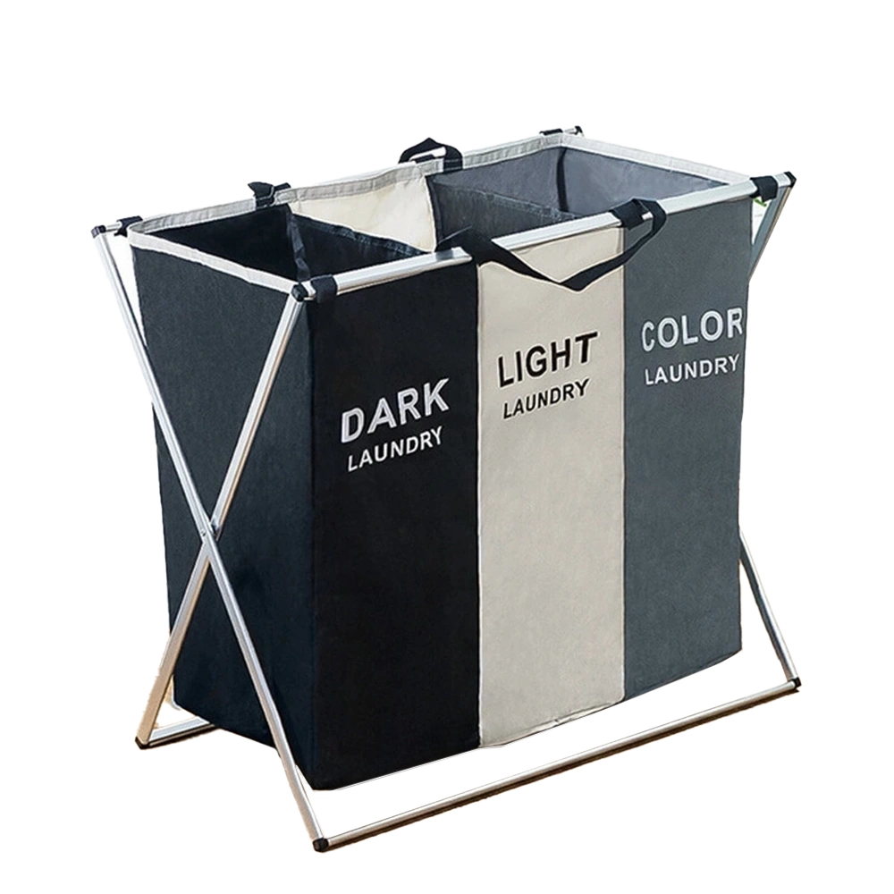 Cesto de ropa sucia con 3 compartimentos 65×40×60 cm de poliéster para baño image 2
